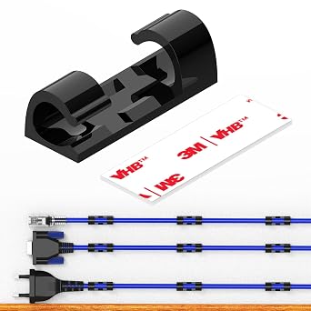 Cable Clips with Strong Self-Adhesive, XIAOXI Cable Management TV PC Wire Holder Sticky Tidy and Organise Cords and Wires - 20 Pcs Black