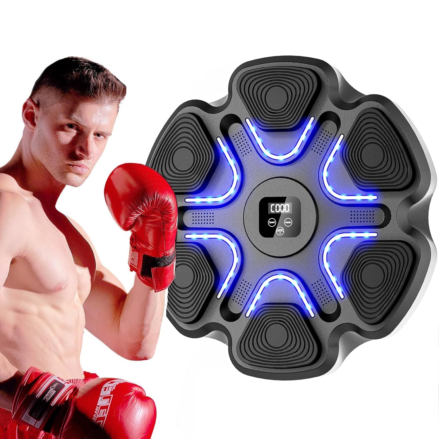 Maszyna bokserska premium z rękawicami bokserskimi, inteligentna maszyna bokserska Bluetooth z elektroniką LED, montaż ścienny, boks muzyczny, sprzęt treningowy do domu