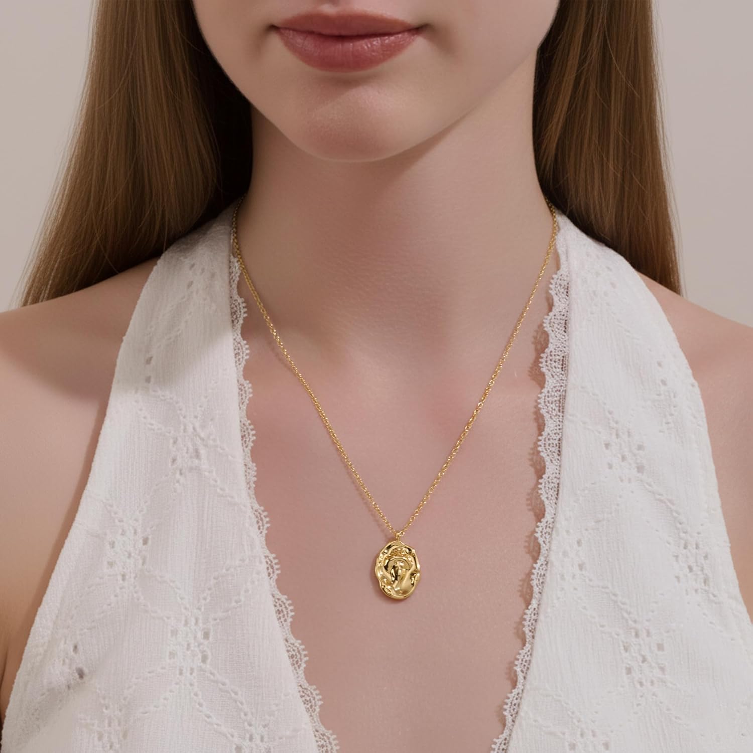 FAMARINE Gold Pendant Necklace Women, Dainty Gold Coin Drop Necklaces Simple Jewelry for Women - Image 2