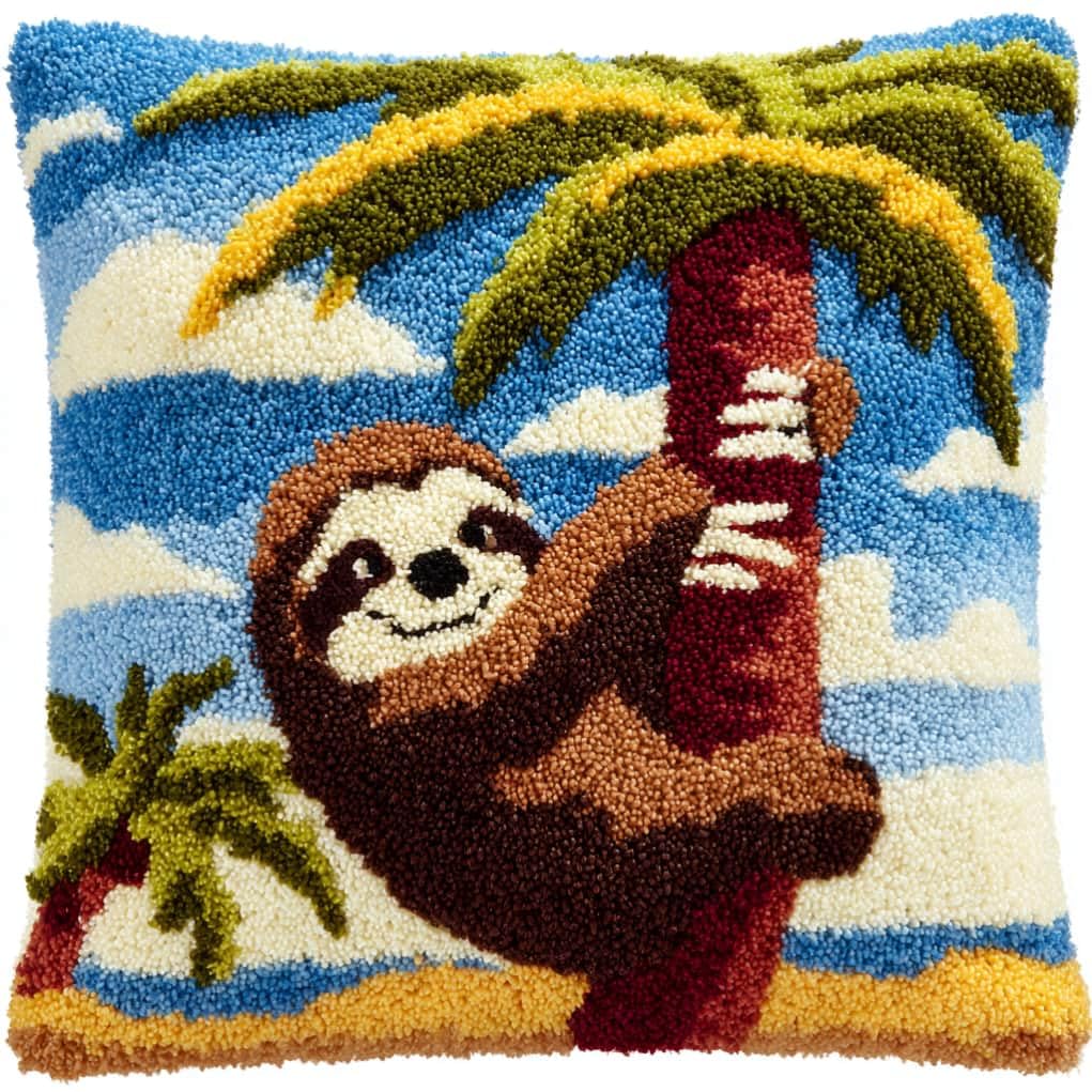 AxiangziK Latch Hook Cushion Kits,Sloths DIY Needlework Pillow Cover Cushion Rug Making Kit,17X17Inch Handmade Embroidery Kits, Decorative Throw Pillow Cover for Sofa Cushions, Bedroom Decor