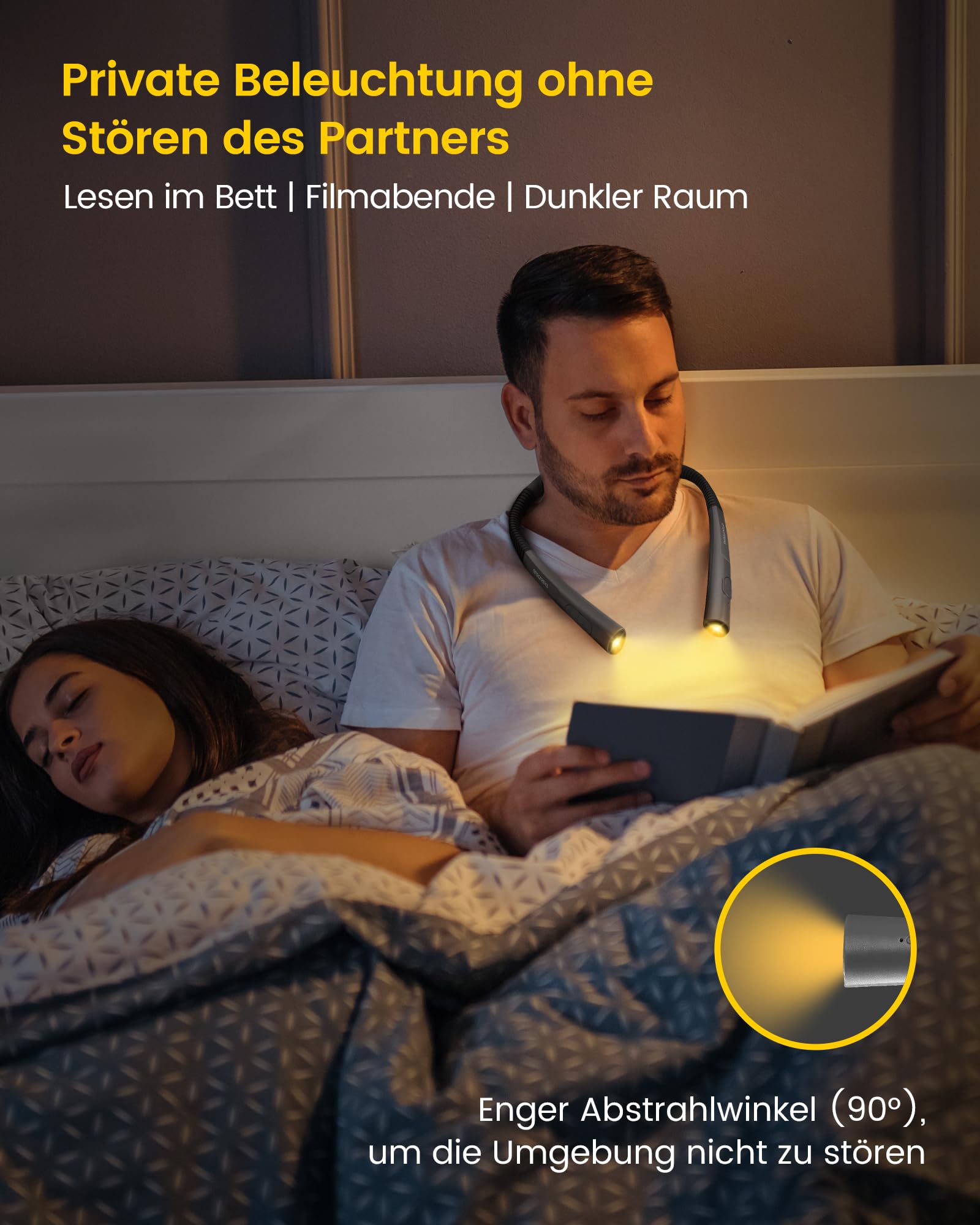 Glocusent Verbesserte Leselampe Hals, Ergonomische Nackenlampe mit 30-Min Timer, 3 Farben & 3 Helligkeiten & Ergonomische Leselampe mit 1600mAh Akku, 3 Farben & 5 stufenloser Helligkeit