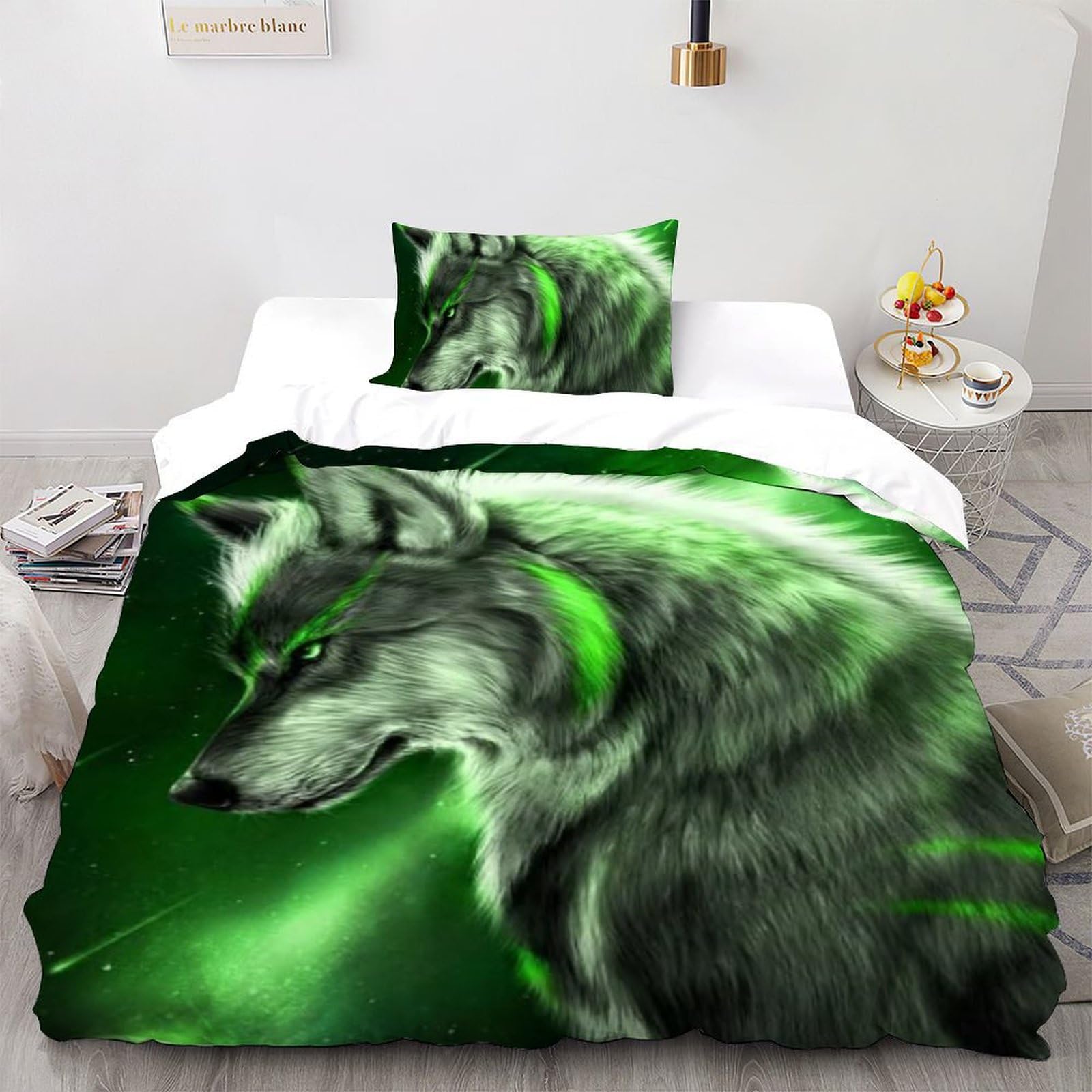 Housse de couette loup en microfibre 135x200 cm avec sa taie d'oreiller pour lit enfant