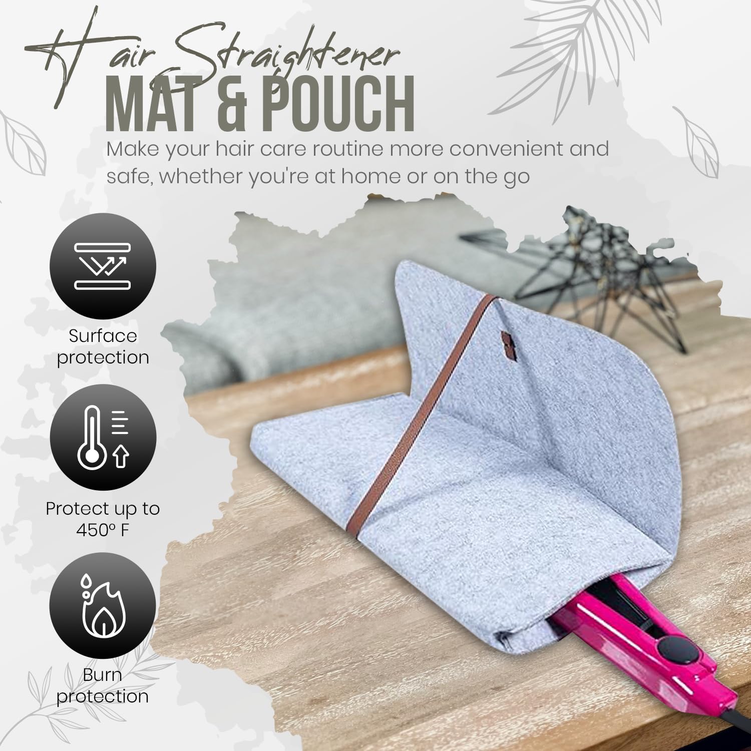 Glamza Hair Straightener Mat & Pouch - Made from Heat Resistant Safety Felt - Ideal for Home & Travel (Light Grey (Pouchy)) - Image 2
