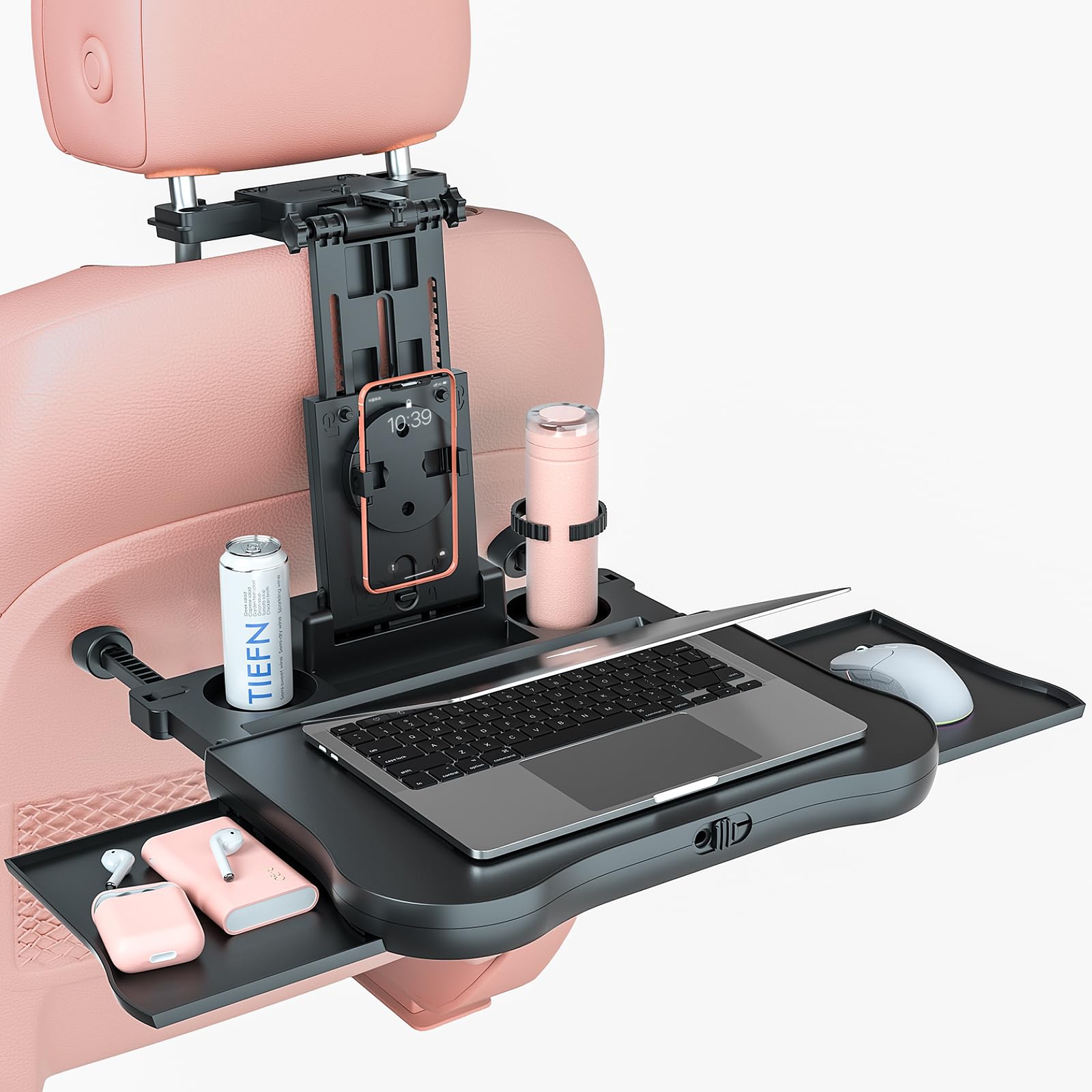 [Upgraded] Car Seat Table with Expandable Tray - Car Desk for Laptop Car Backseat Mount, Car Trays for Eating with Non-Slip Pad/Phone&Tablet Holde,