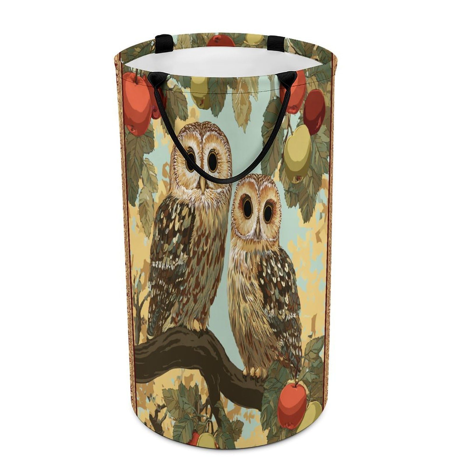 LUYYSKY Beautiful Elegant Cute Owl Collapsible Dirty Clothes Basket, Rustic Watercolor Boho Plants Trees Animals Owls Portable Clothes Storage Basket