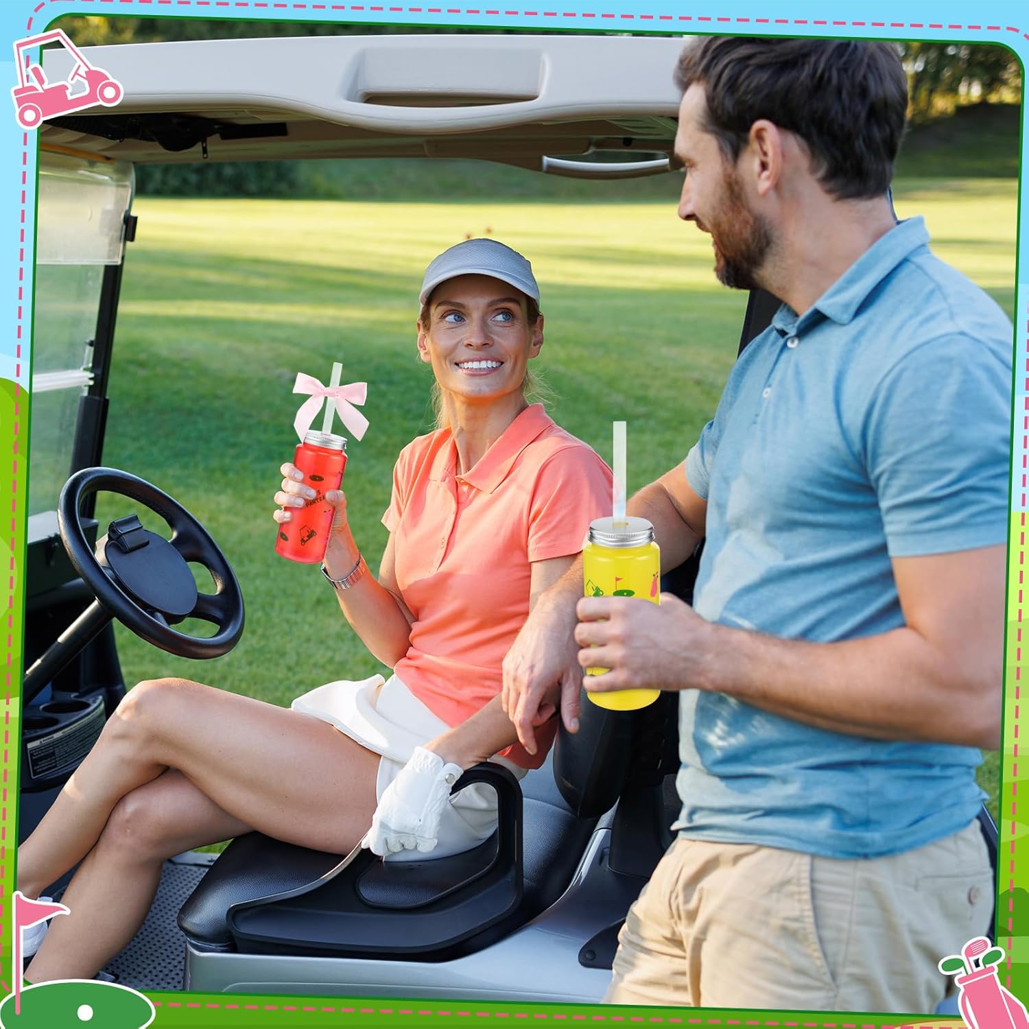 12 Pcs Golf Ball Cups with Straw Lid and Twist Bow 14oz Disposable Drinking Cups Cute Golf Party Decorations for Women Sports Party Supplies Birthday Bridal Shower Wedding Gifts (Pink) - Image 5