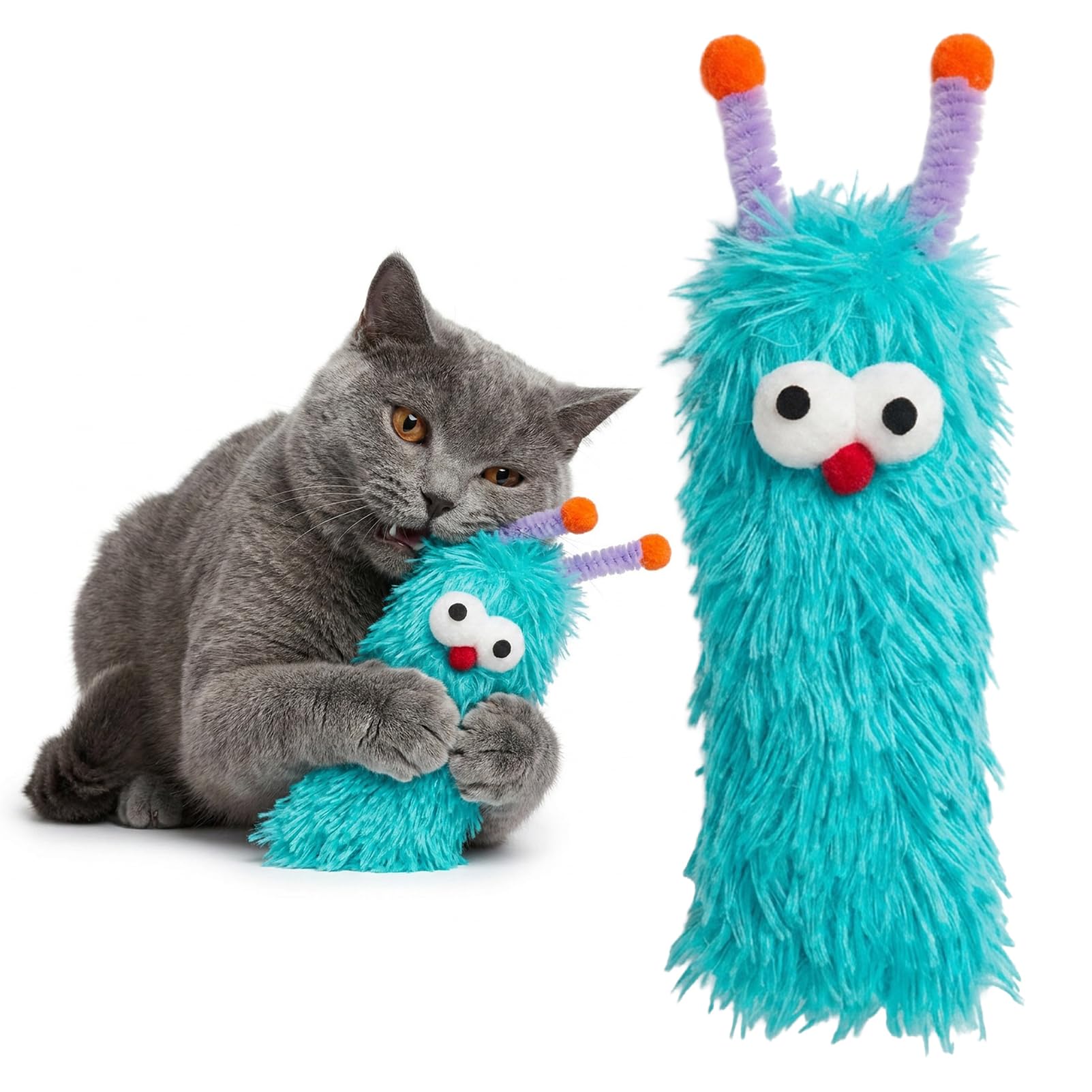 BOBPPOP Fluffy Monster Cat Pillow with Catnip, Interactive Dental Chew Toy