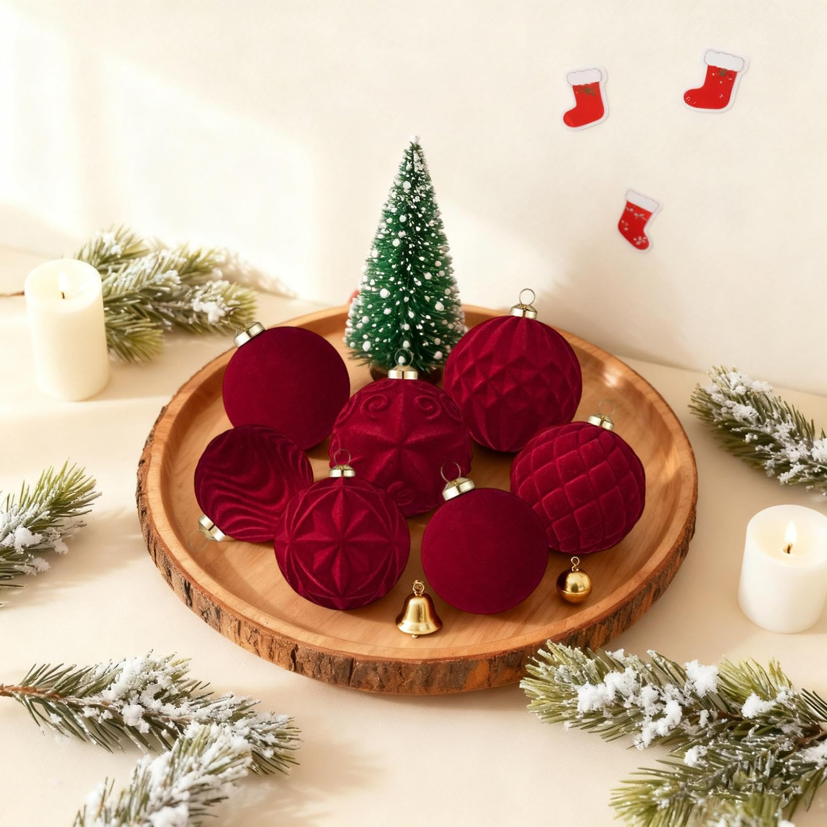 Weihnachtsschmuck, 30 Stück, samtbeflockte, bruchsichere Kugeln für Urlaubsdekoration, roter Samt, Weihnachtsbaumschmuck für Zuhause, Party, Feste