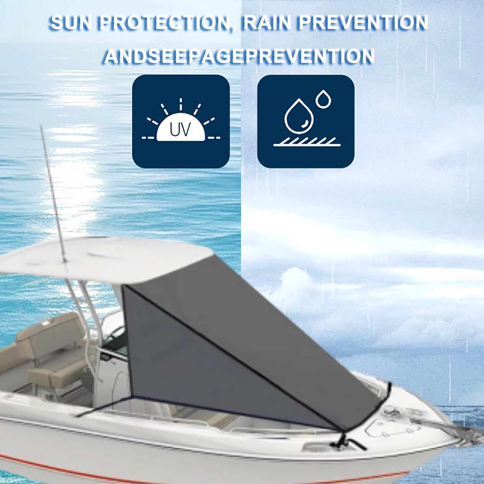 Toldo Bimini para Barco, Toldo de Proa T-Top, Toldo para Pontón, Extensión Impermeable y Resistente a Los Rayos UV, Fabricado en Poliéster 600D de Grado Marino(Black,200x245cm/78x96in)