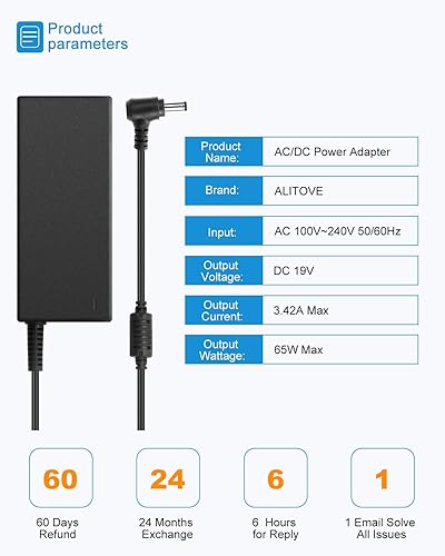 Miniatura 2 de ALITOVE Adaptador de fuente de alimentación de 19V 3.42A 65W AC/DC Transformador Convertidor 100V ~ 240V Entrada de CA con enchufe de 0.217 inx