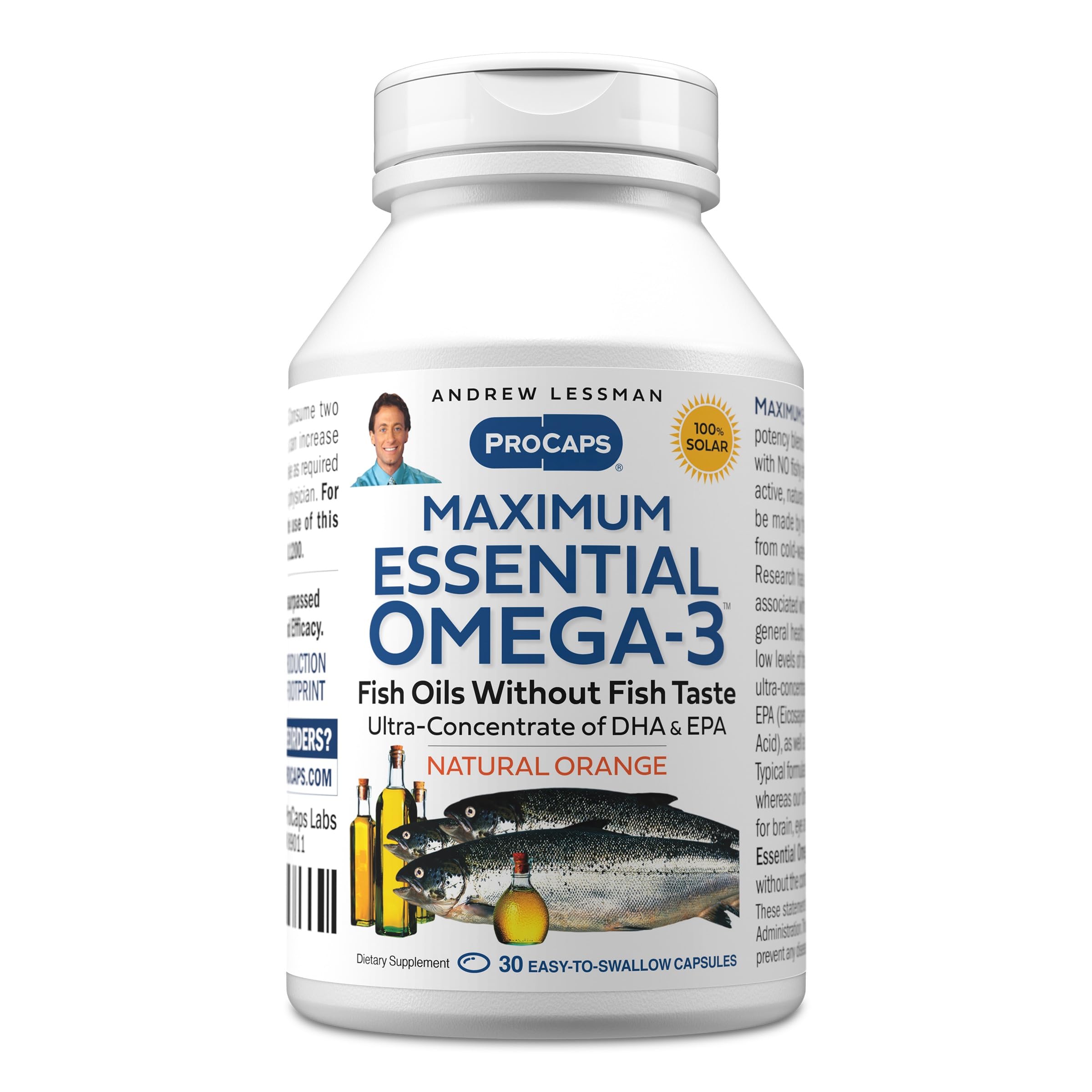 ANDREW LESSMAN suplemento de ômega-3 com óleo de peixe, EPA e DHA, sabor laranja, 30 cápsulas