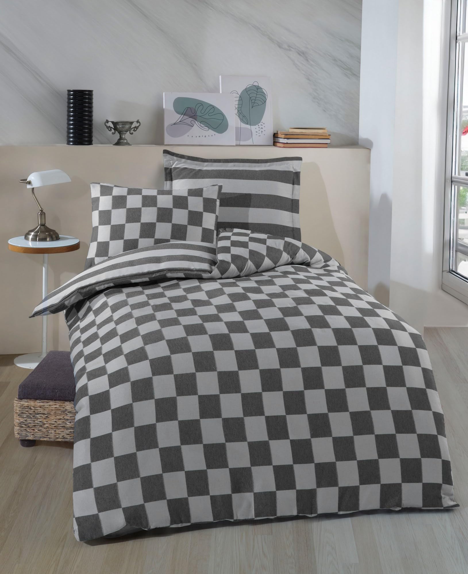 Nuit Des Rêves Elegant Black XL Quilt Cover Set (155 x 200 cm), 70% Cotton/30% Polyester, Includes 1 Pillowcase (80 x 80 cm), Machine Washable, Button Closure