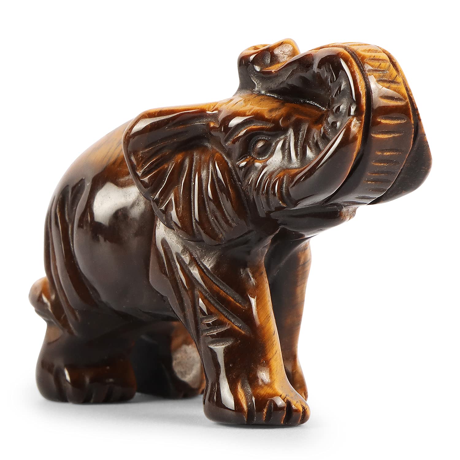 Artistone Yellow Tiger's Eye Crystal Elephant Statue Figurines Crafts Hand Carved Healing Reiki Pocket Gemstone Animal Sculpture Home Decor Desk Ornaments with Gift Box 2 Inch