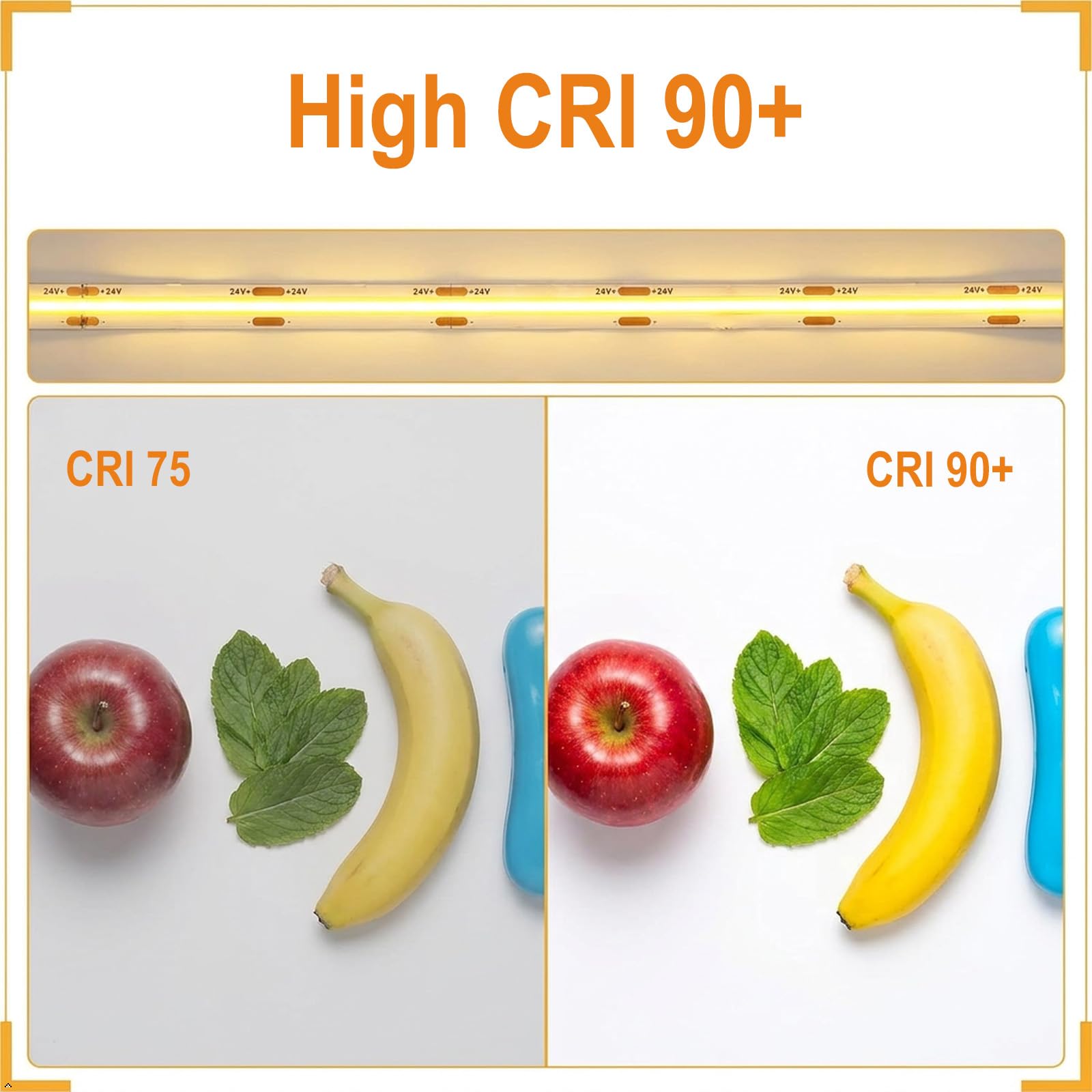 Ruban LED Interieur COB 10 m Blanc Chaud 2700 K,Télécommande et Boutons,24V