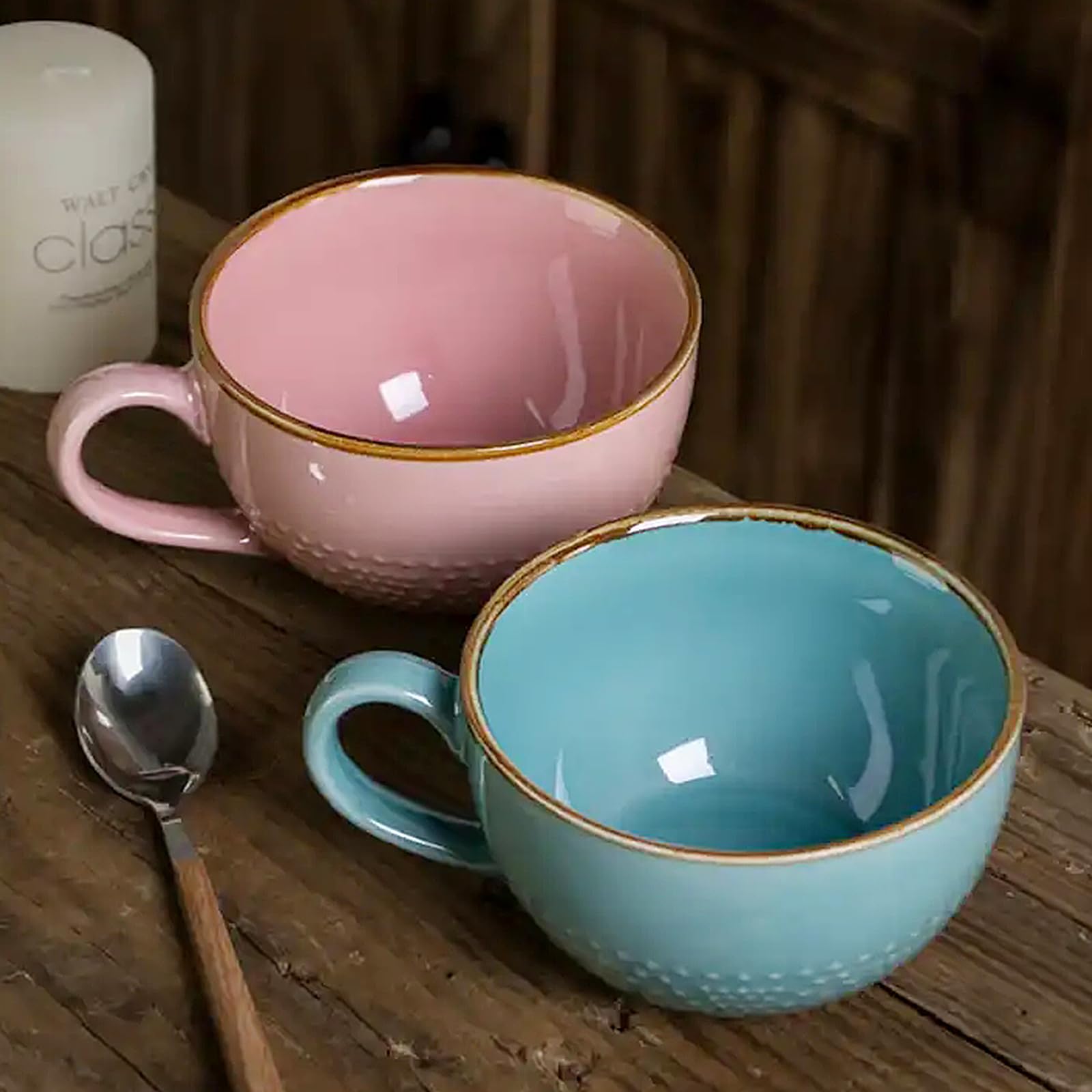 Set 4 Tazze Da Colazione Navaris In Gres - 350ml, Design Effetto Lino, Lavabili In Lavastoviglie - Foto 7