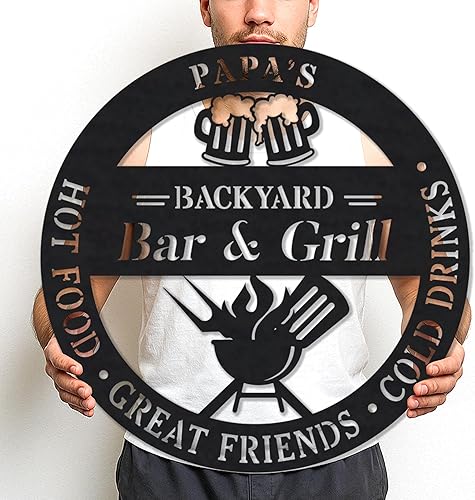 Miniatura 65 de Letrero de metal personalizado para barbacoa, letrero con nombre de bar personalizado para patio trasero, decoración de parrilla al aire libre,