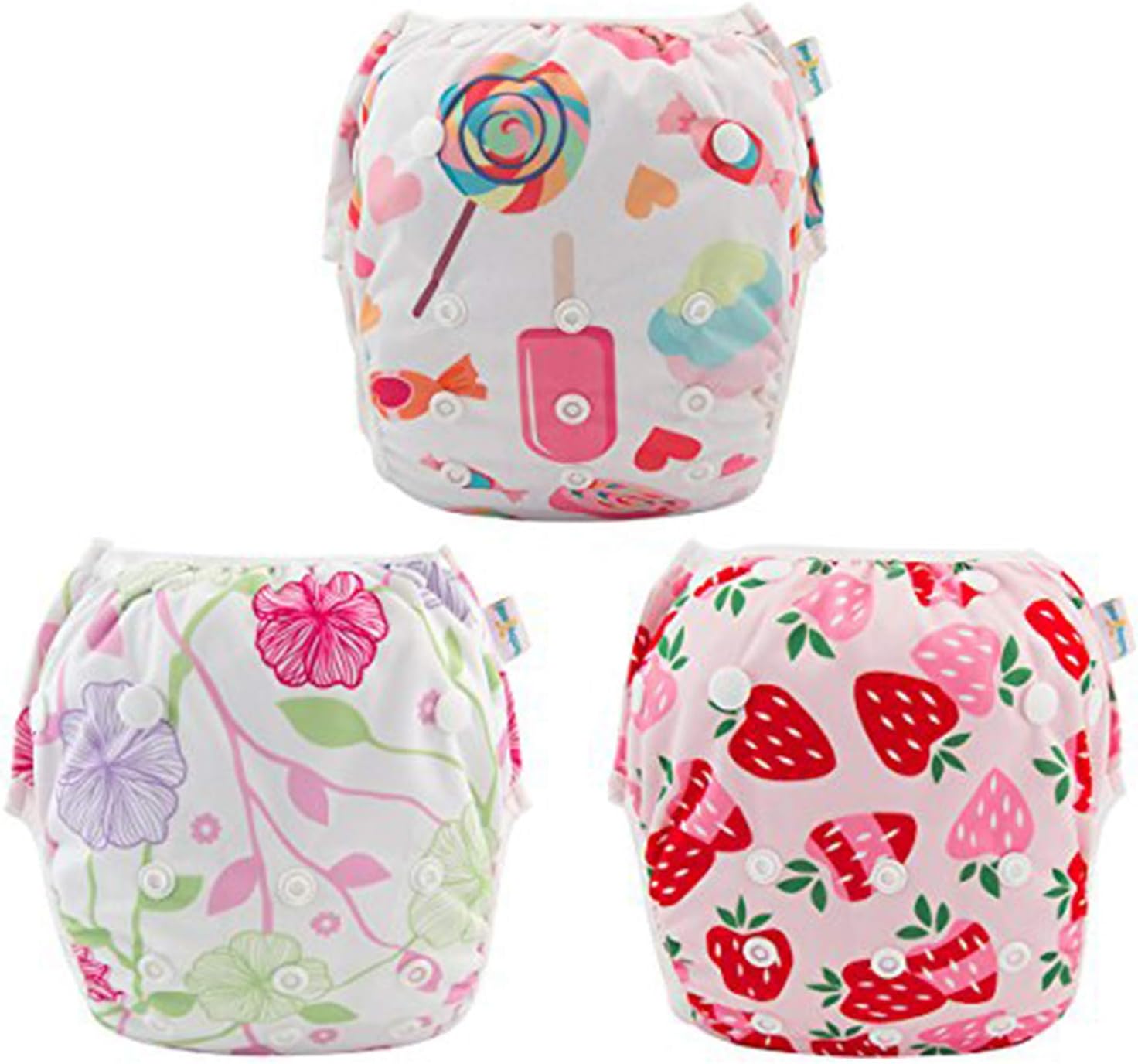 Babygoal Baby Girl and Boy Swim Diapers, Reusable Adjustable Washable One Size Fits 0-8M Baby Gifts and Swimming Lessons 3 Pack 3SD04