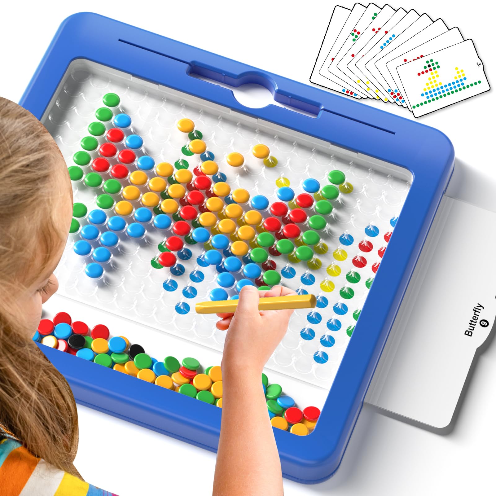 Tablero magnético grande de puntos para niños pequeños, tablero de dibujo magnético para niños, arte de puntos magnéticos con bolígrafo magnético, juguetes de viaje Montessori para educación 9