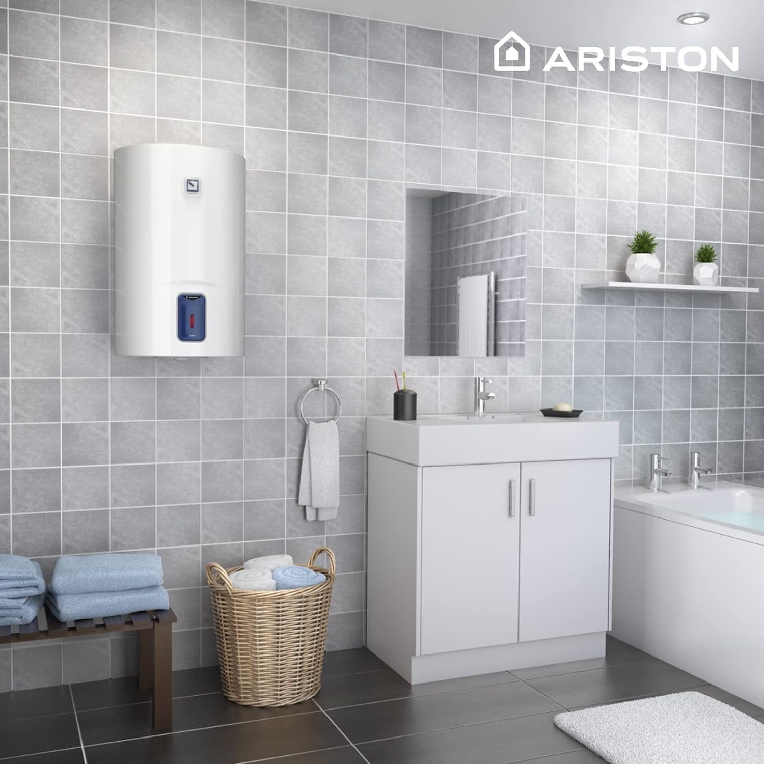 Ariston Lydos R - Termo Electrico 80 Litros, Calentador de Agua Eléctrico Vertical con Regulación Externa y Titanio en el Depósito 48x45x56, Calentadores Instalación en España Eficiencia C Rango(A+/F) — view 5