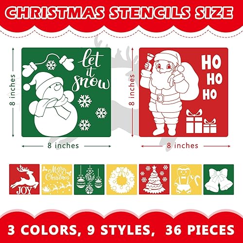 Miniatura 2 de 36 plantillas de dibujo de Navidad para niños de 8 pulgadas, plantillas de tiza para acera navideña, pintura, grandes, lavables, reutilizables, con