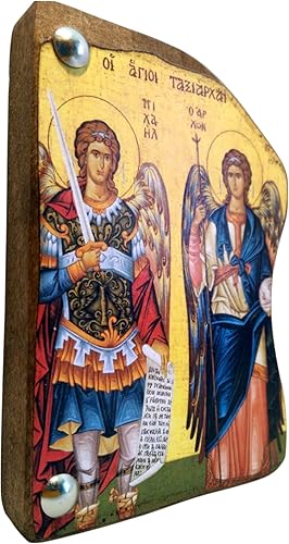 Miniatura 2 de Icono de madera griego ortodoxo cristiano hecho a mano Athos Monte Athos de Arcángeles Miguel y GabrielMp4