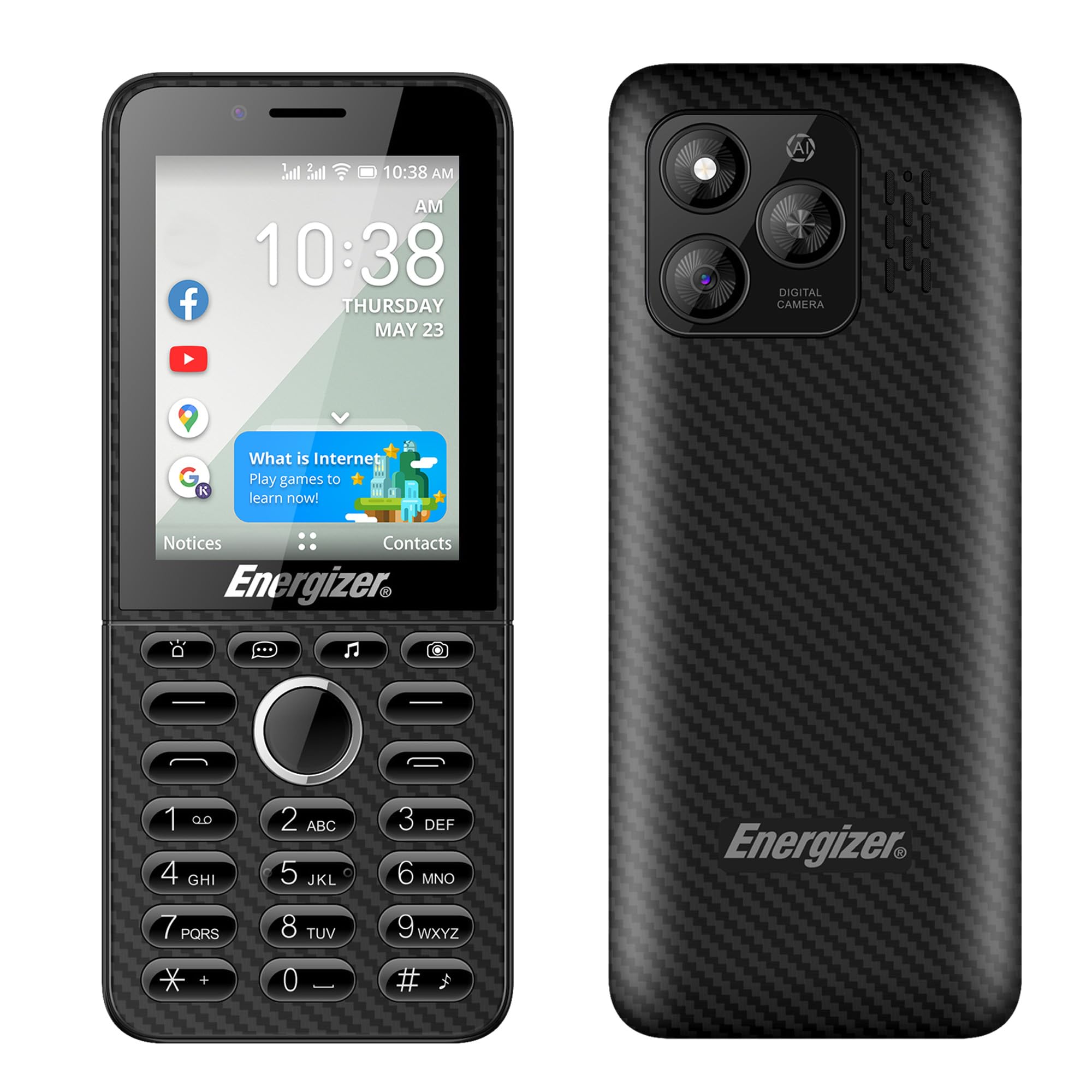 Telefon Energizer E288S, 4G, KaiOS, bateria 2000 mAh, duży ekran 2,8'', 4GB RAM 512 MB ROM, kabel USB-C, bez ładowarki sieciowej