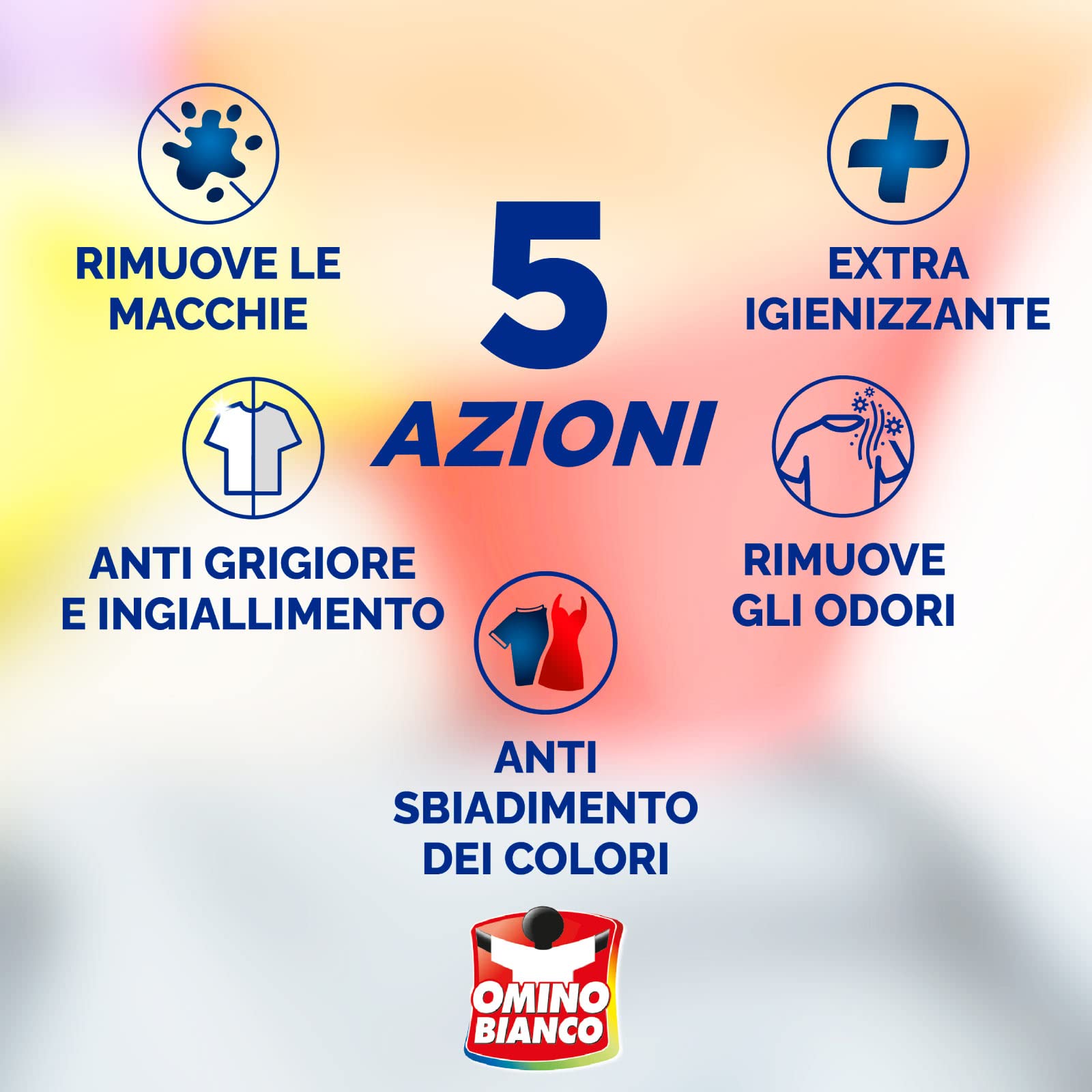 Omino Bianco - Aditivo para lavadora en total 5 acciones en 1 en polvo para ropa, quitamanchas e higienizante, 500 g x 8 unidades