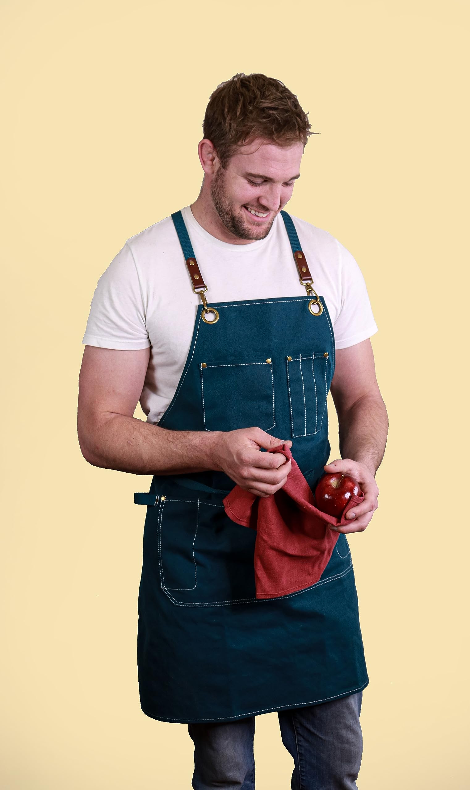CALDO Delantal de cocina de lona para cocinar – Delantal de lona para hombre y mujer para chef profesional, servidor o barista – ajustable con bolsillos (abeto)