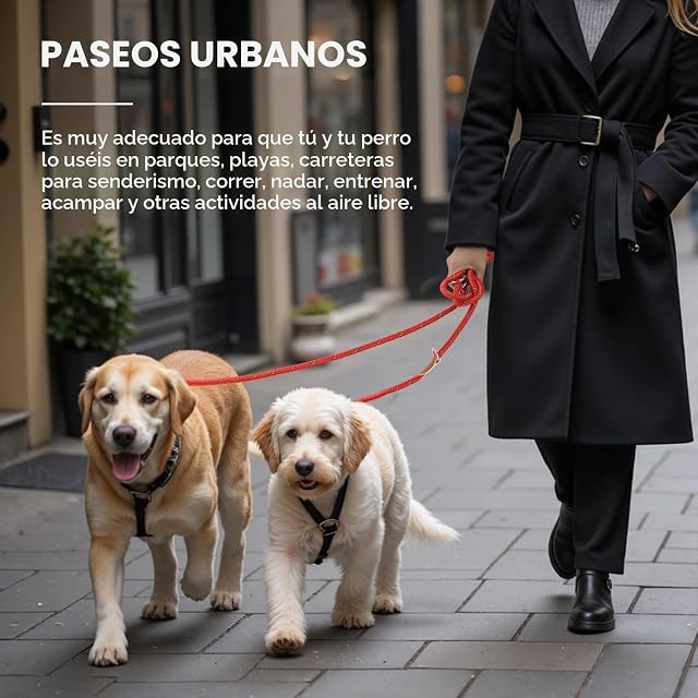 Foto 2 de 8 de Correa para Perros Doble Enganche 3 m Resistente, Verde Militar