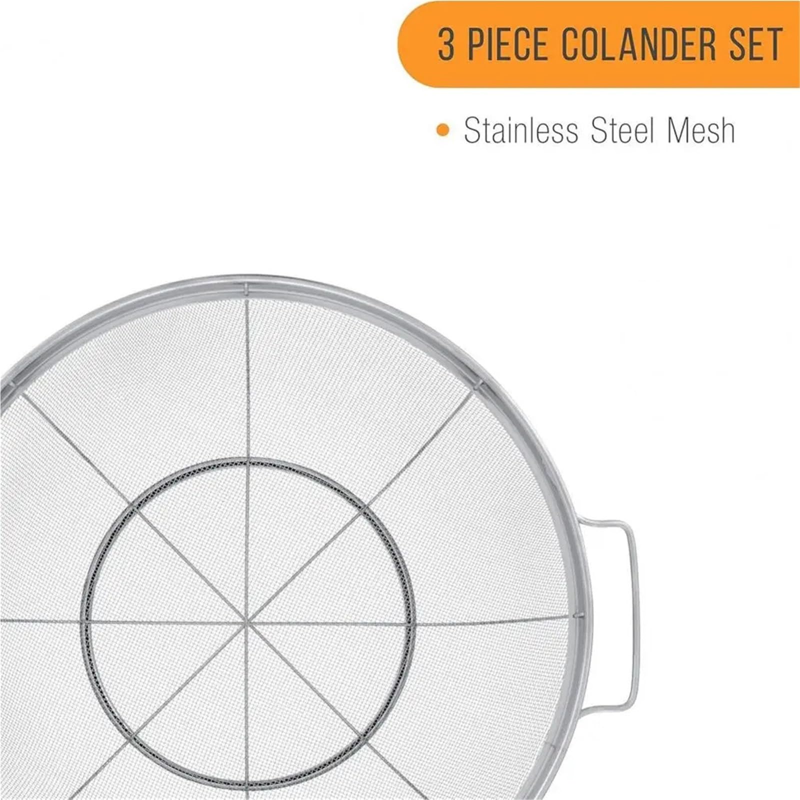 Colador de alimentos alta resistencia, colador malla fina acero inoxidable con doble asa, cesta coladora cocina for lavar frutas, 2 uds para Pasta Verduras y Frutas