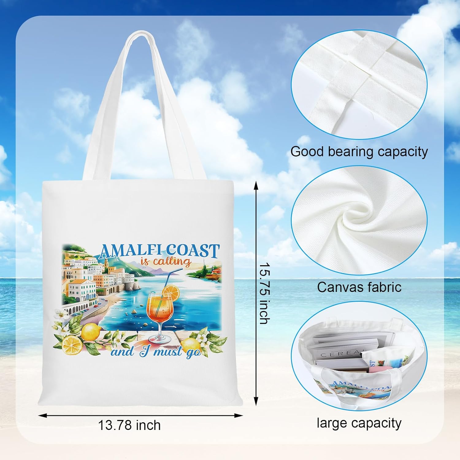 8 Pcs Amalfi Coast Souvenirs Tote Grocery Bags Italy Lemons Makeup Bag Italian Islands Gifts Bulk Lemon Themed Party Favor Amalfi Coast Travel Souvenir Gift for Women Girls - Image 4