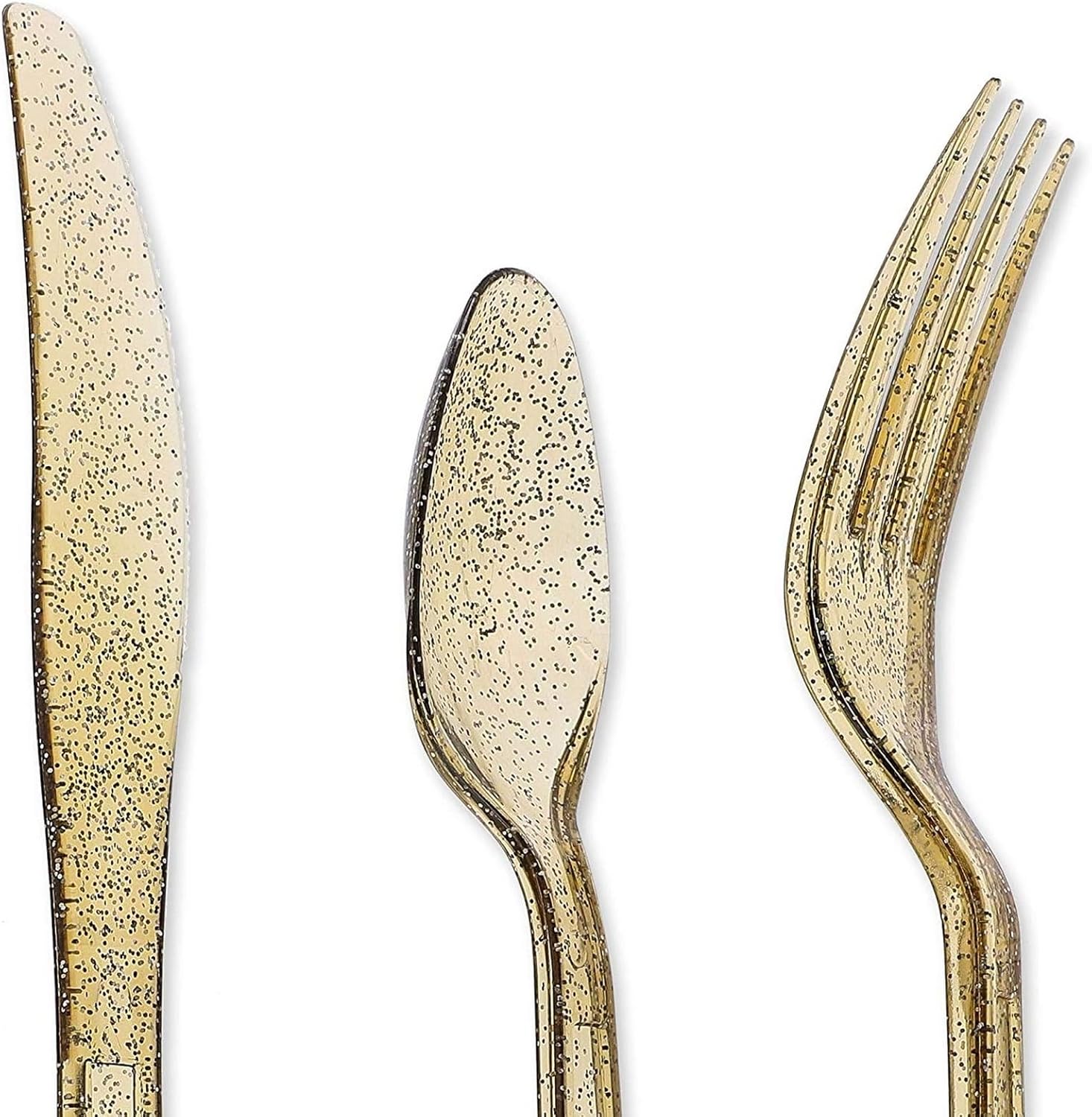 Gold Sierware Set - Plastic Cutlery with Glitter Finish, 144