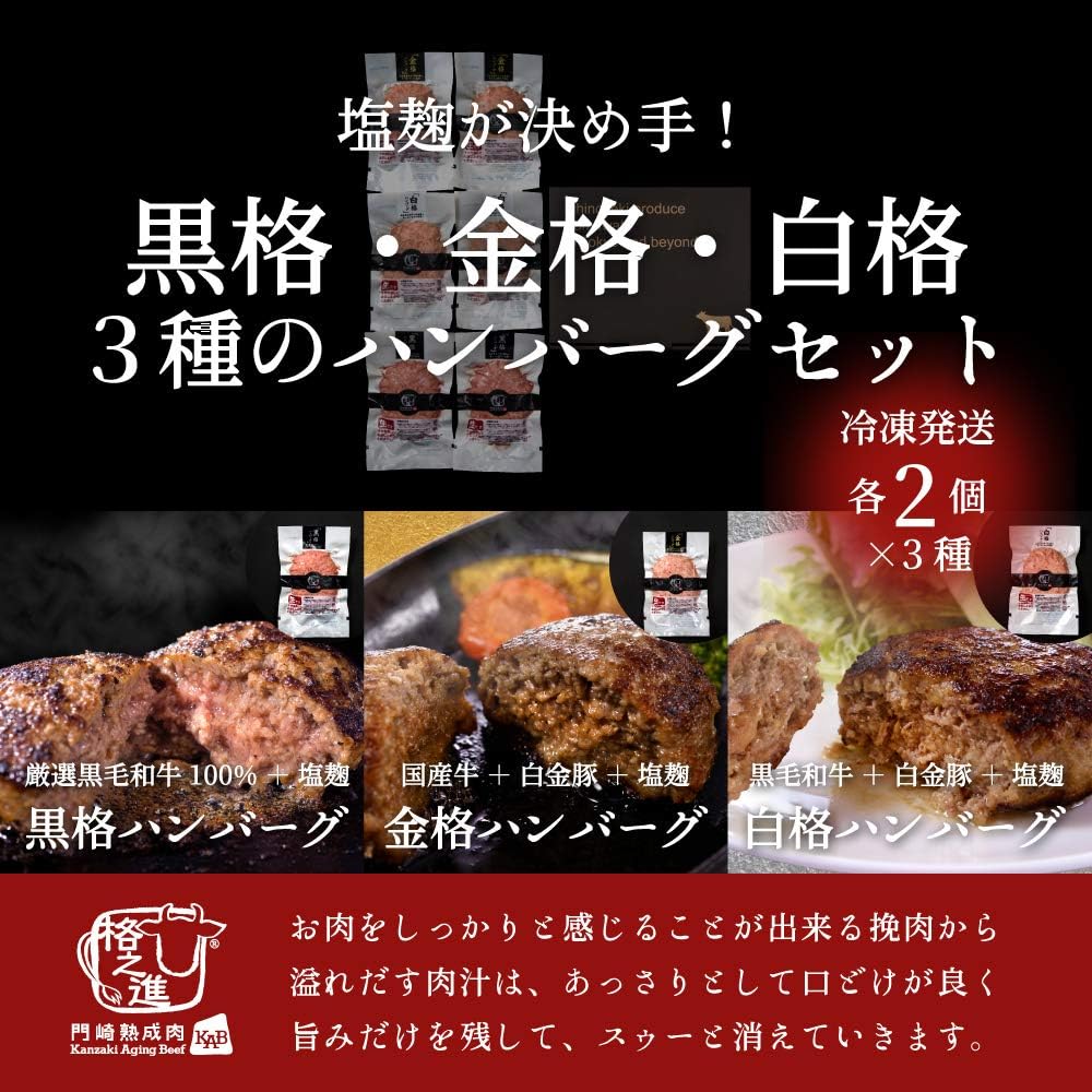 Amazon ハンバーグ ３種のハンバーグ計６個 ギフト対応 父の日 ギフト 格之進 合いびき肉 通販