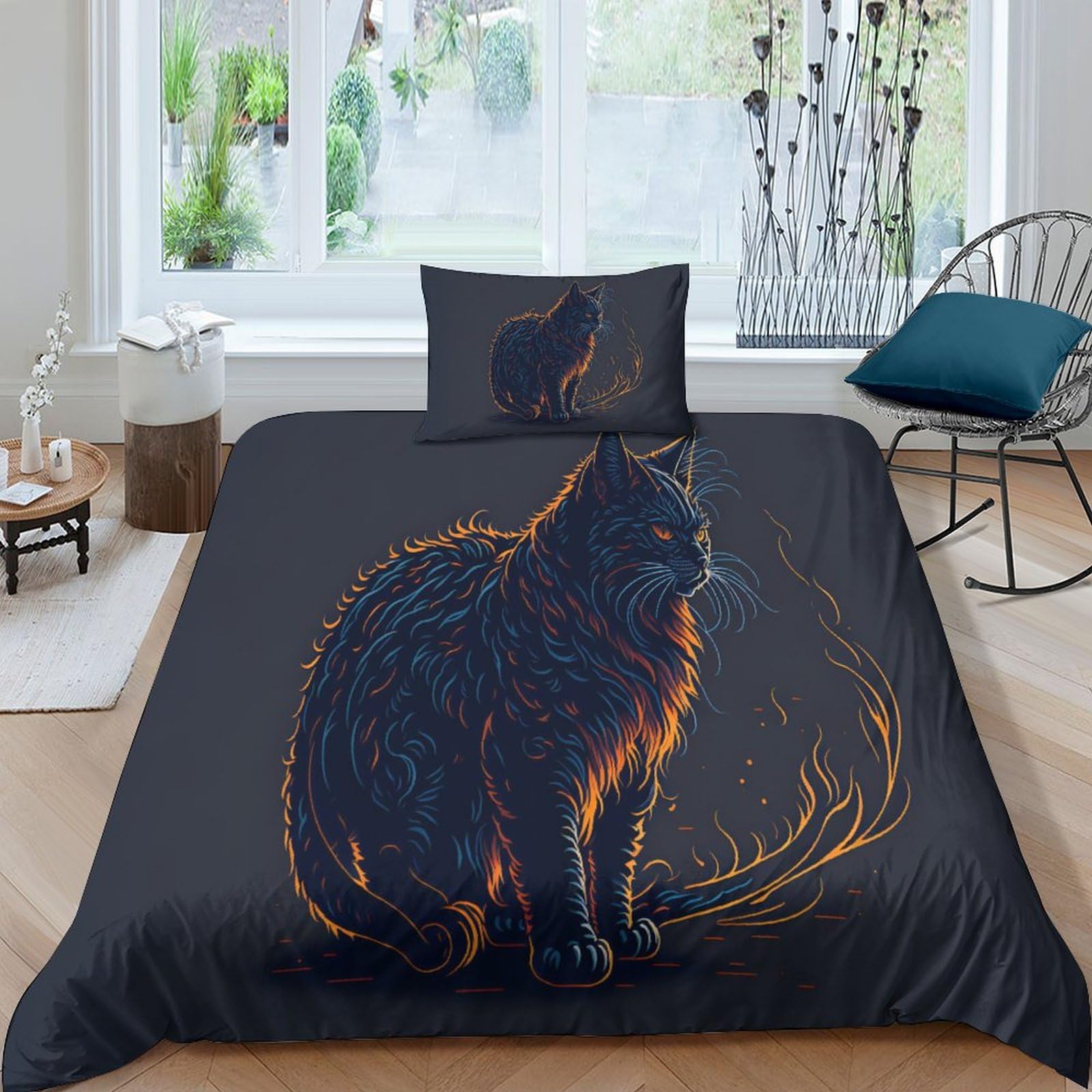 Parure de lit chat noir en microfibre pour une chambre d'enfant cocooning