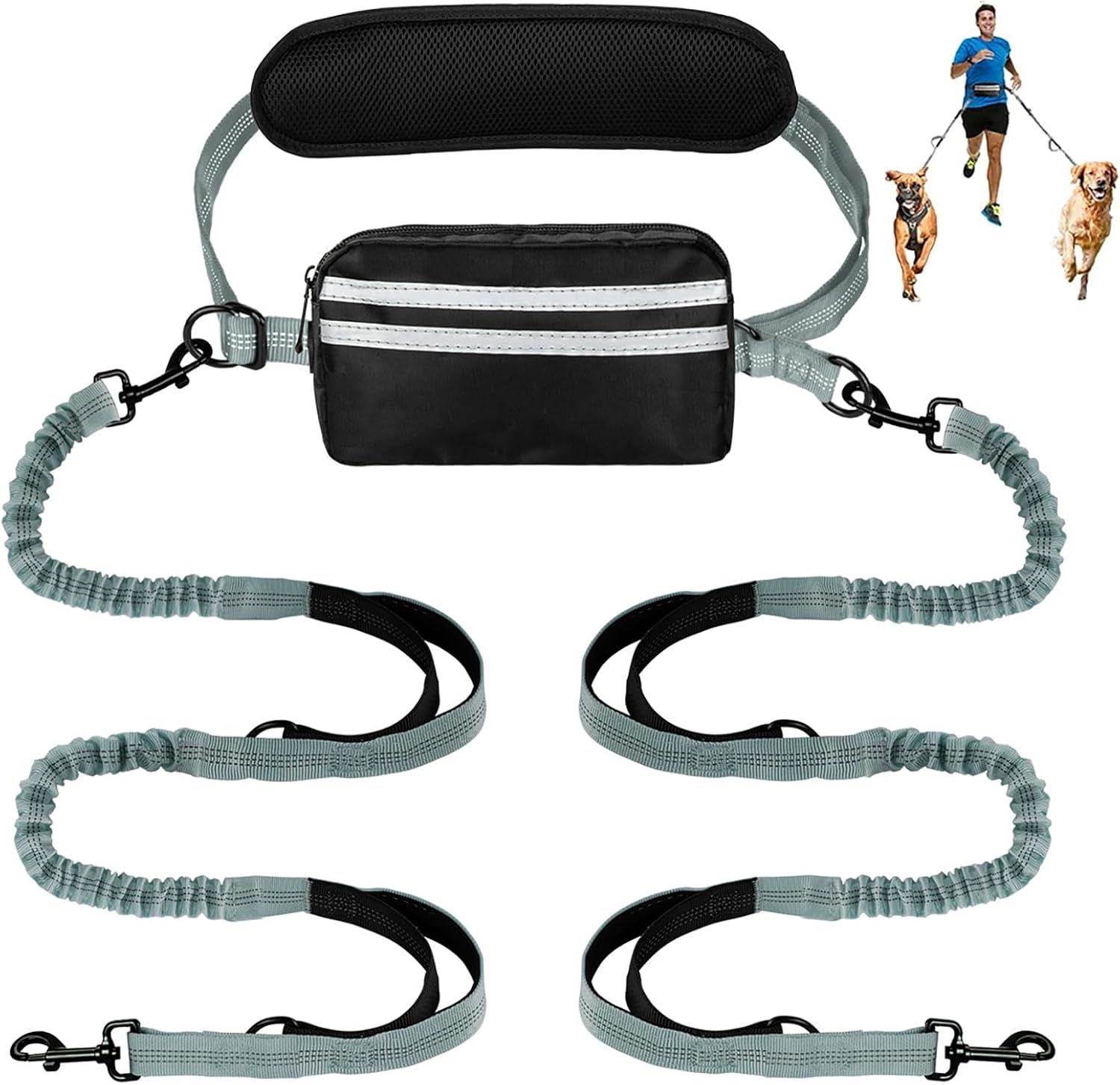 Hands Free Dog Leash with Pouch,Double Leash for Two Dogs