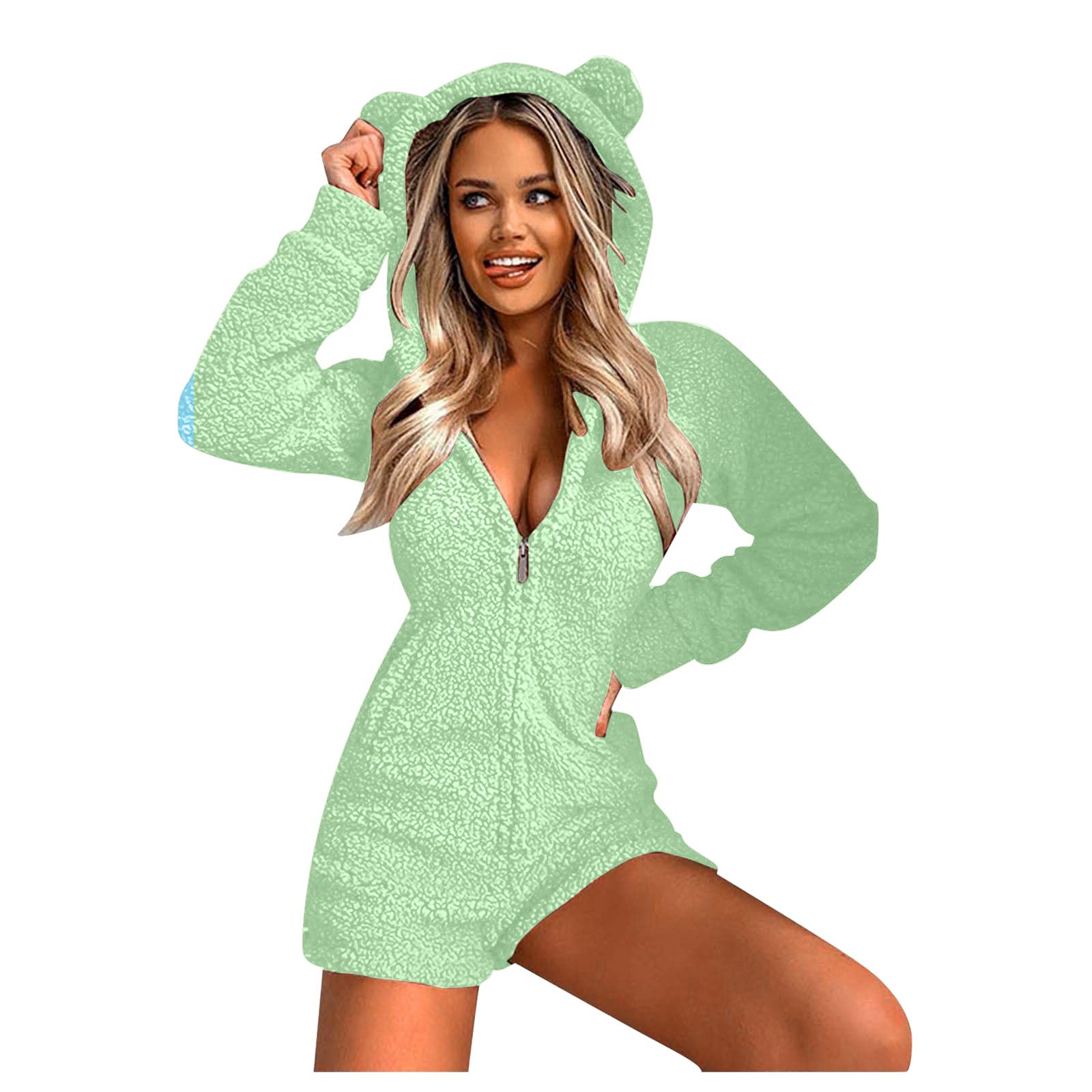 Women Soft Fleece Hooded Jumpsuit Casual Plush Zipper Teddy Bear Onesie Rompers Autumn Winter Shorts Romper Tracksuit Sexy Suit