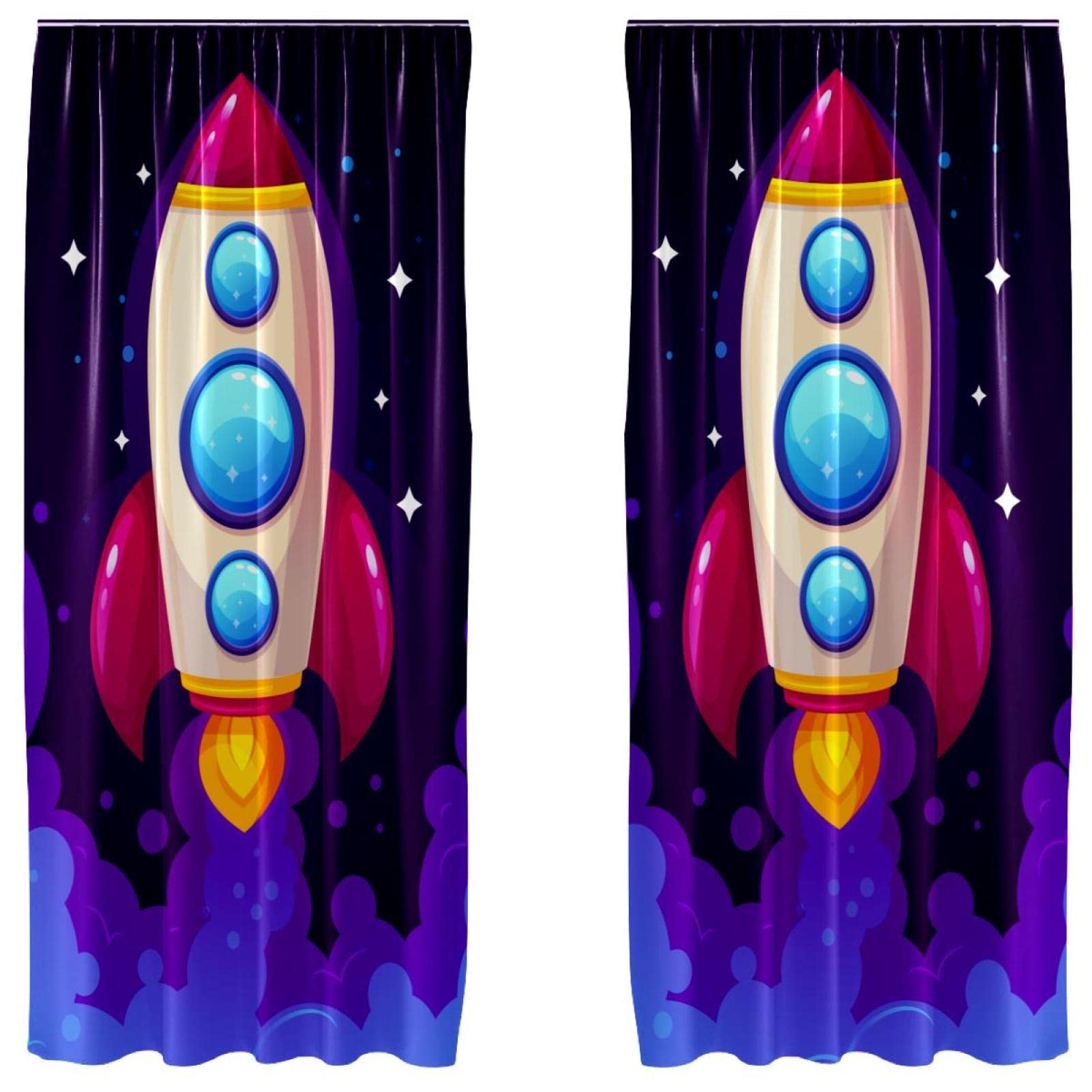 Rideaux occultants motif fusée 2 panneaux 140x213cm store occultation