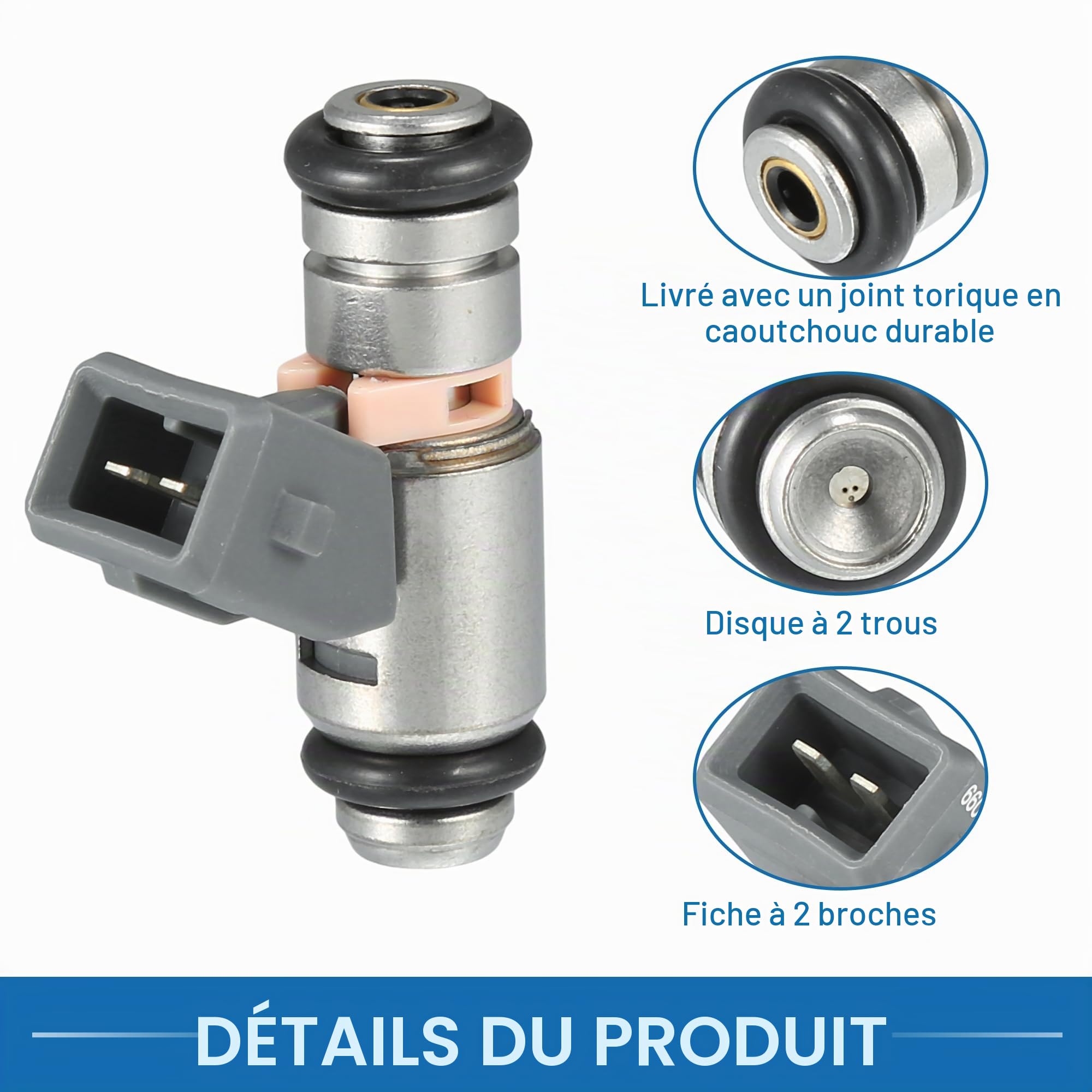 A ABSOPRO Injecteur De Carburant Pour RENAULT Twingo 01-07 4 Pcs | OE:8200025248, Gris, Métal/Plastique, 47x15mm, 12V, 2 Broches/2 Trous, Pour Renault Kangoo 02-07, Clio II 01-16