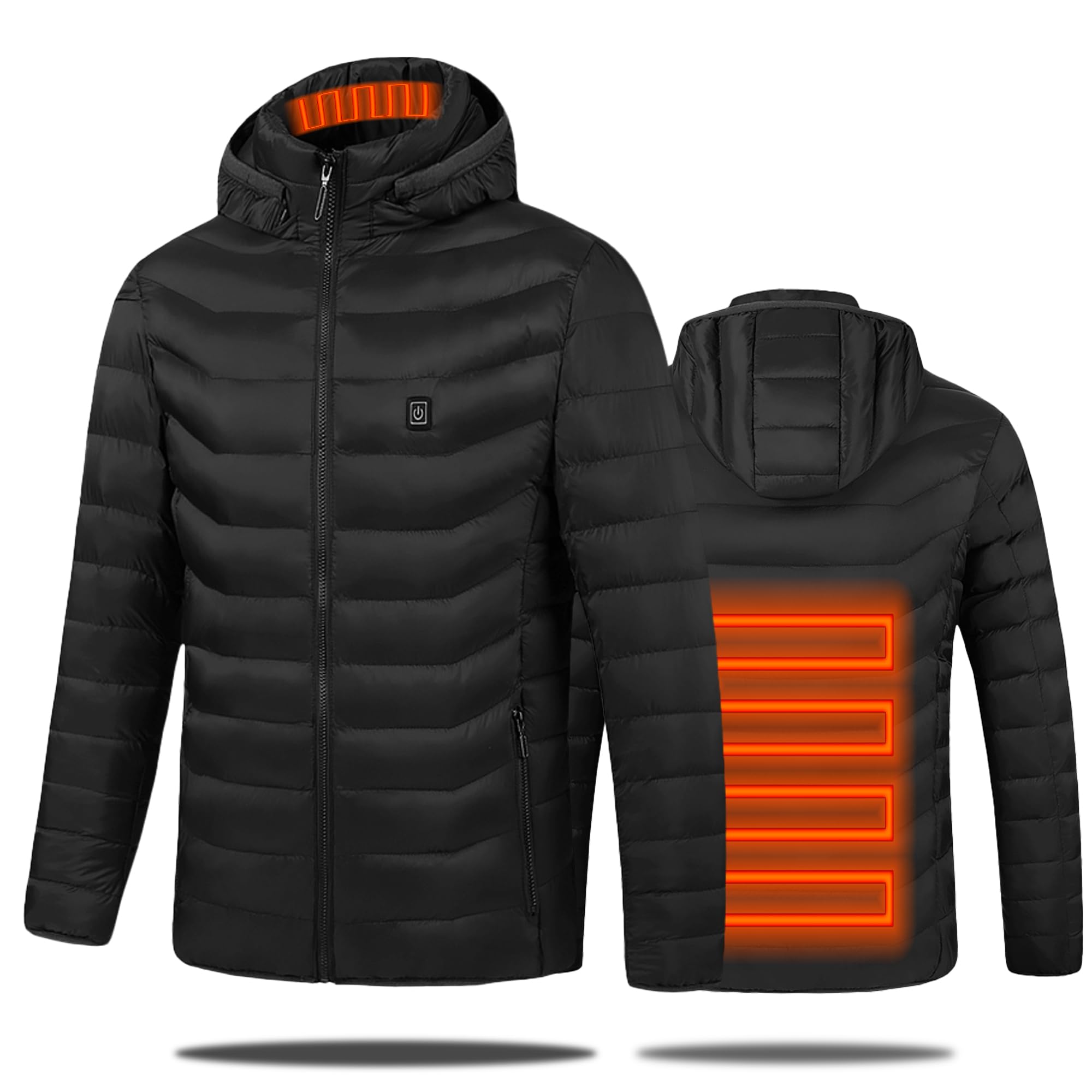 JC GensMen’s Heated Jacket, Electric Heated Jacket with 3 Adjustable Heating Levels 2 Heating Zones, Lightweight Flexible Warming Jacket for Winter Outdoor Skiing Camping Hiking