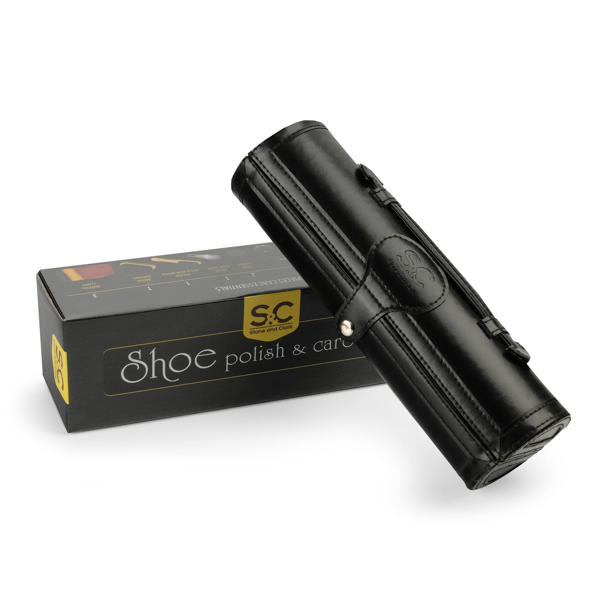 Stone & Clark Kit de cirage et d'entretien 12 pièces pour cuir avec cire marron, brosses à chaussures pour polissage