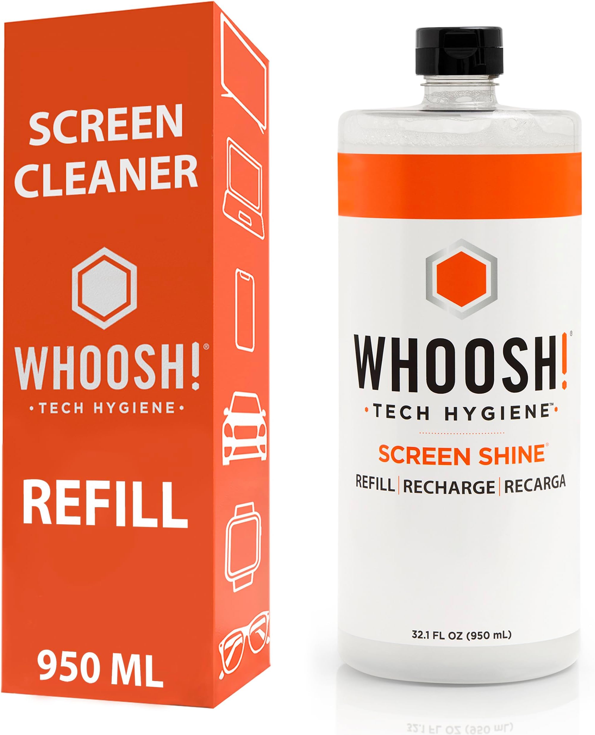 WHOOSH! Electronic Screen Cleaner Refill, 950ml | Screen Cleaning Liquid Refill designed for Pro Premium Screen Cleaner, Eco-Friendly, Safe, Screen Cleaner Spray Refill for TVs, Computer Monitors