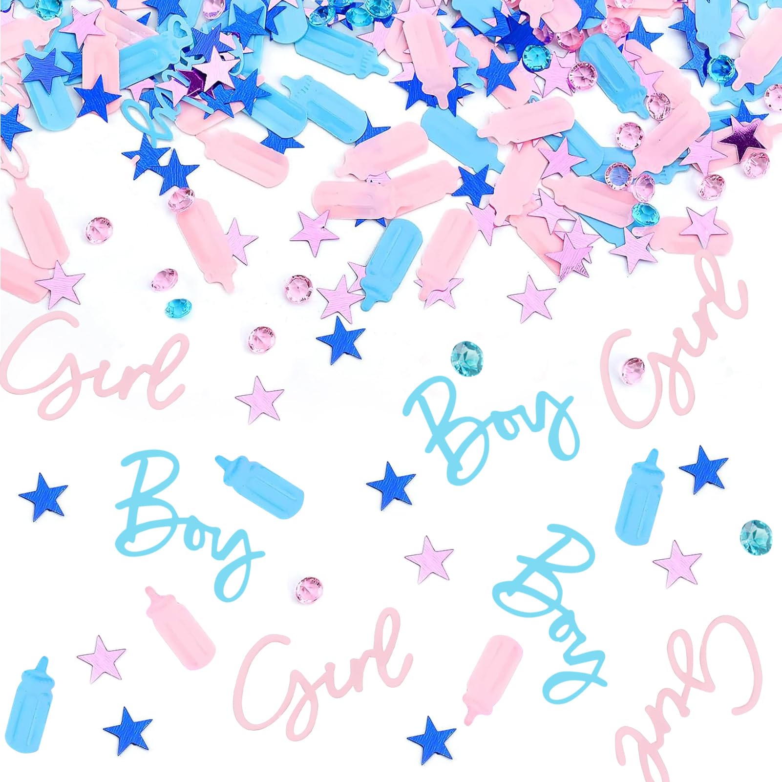 Gender Reveal Decorations, 30g Baby Shower Decorations Boy or Girls, Baby Shower Confetti with Bottles Diamonds Stars Party Sprinkles Decor Confetti for Kids Birthday Party Supplies (Blue+Pink)