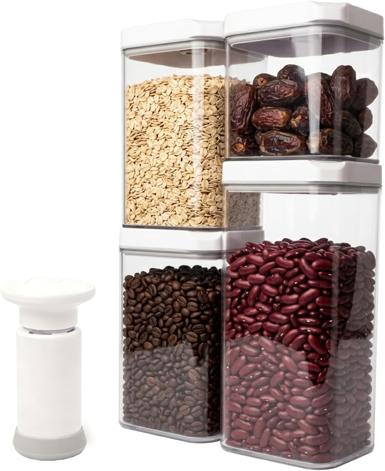 BARRYSAIL Vacuum Sealed Food Storage Containers with Pump – Airtight, Keeps Food Fresh, Prevents Bacteria – Ideal for Grains, Coffee, Snacks & dog food storage container(4-Piece Set)