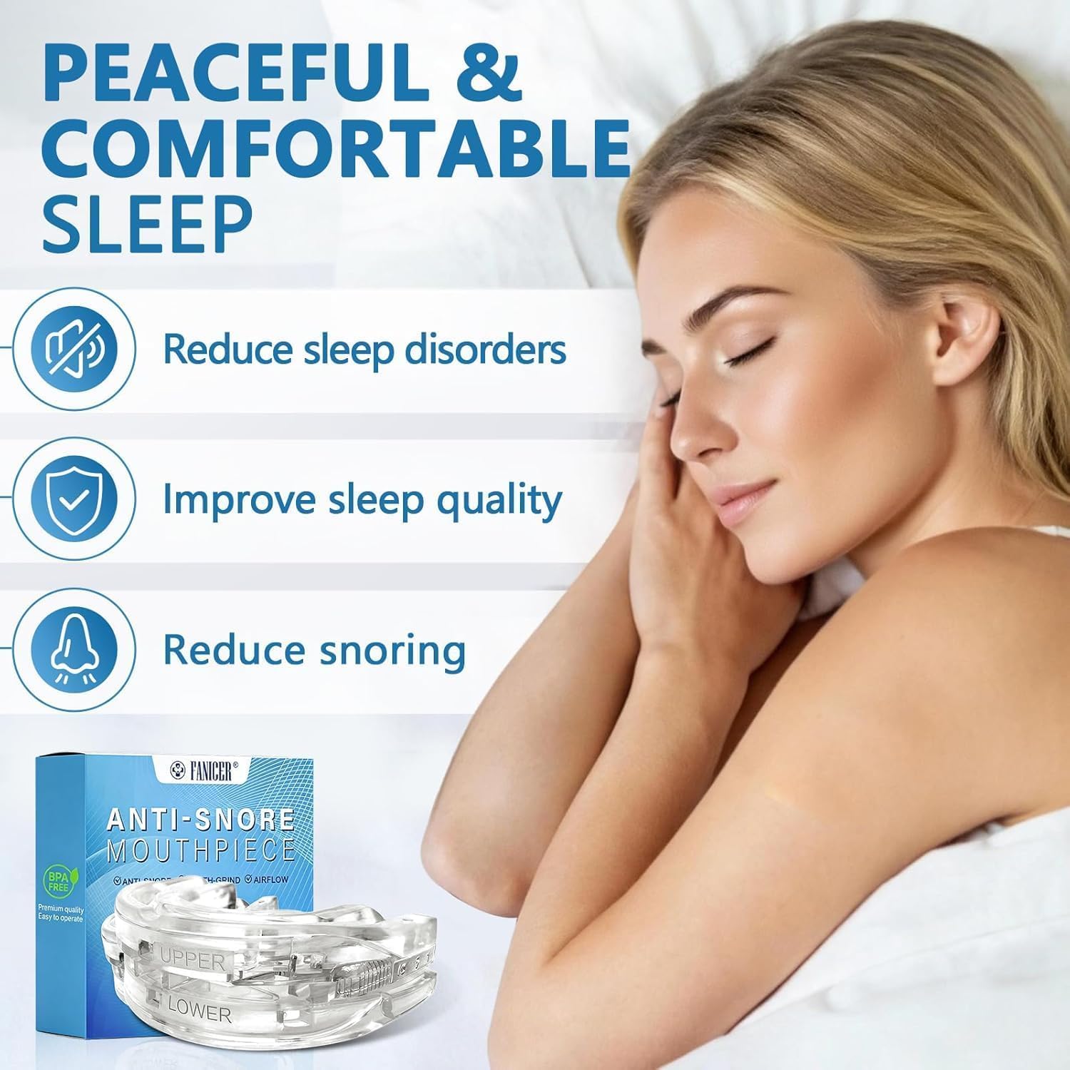 Dispositivos Anti Ronquidos Ajustable, Boquilla Antirronquidos Protector Bucal para Dormir Mejor