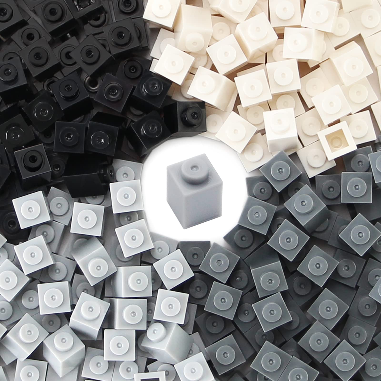 Feleph 1x1 Bricks Black White Gray Bulk 600 Pieces Classic Basic Parts Building Creative Play Set Blocks Toy Accessories Compatible with 3005 Major Brands (4 Mixed Color) …