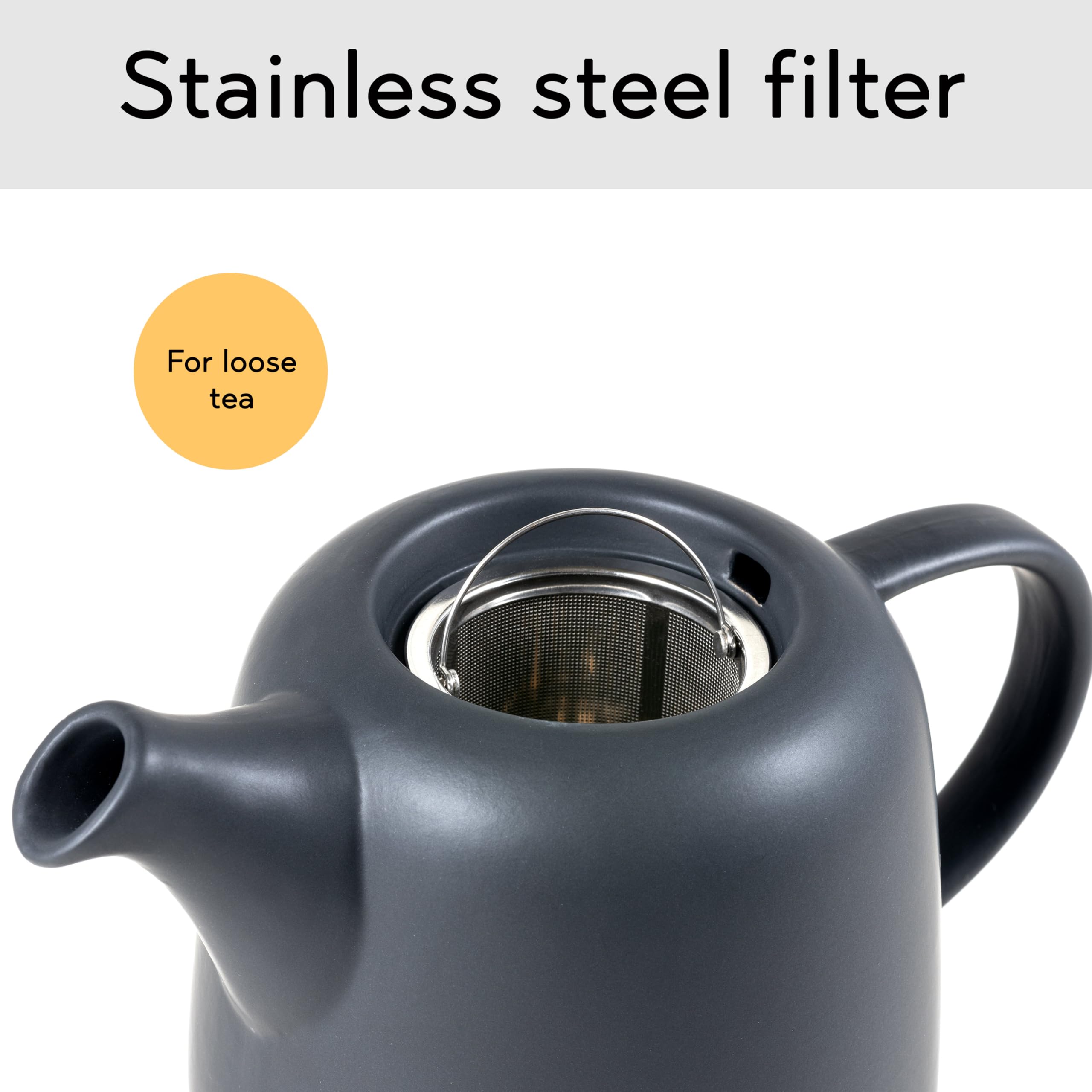Hanseküche Tetera de alta calidad con colador de acero inoxidable 304, diseño de tetera y bolsa de té (Porcelana)