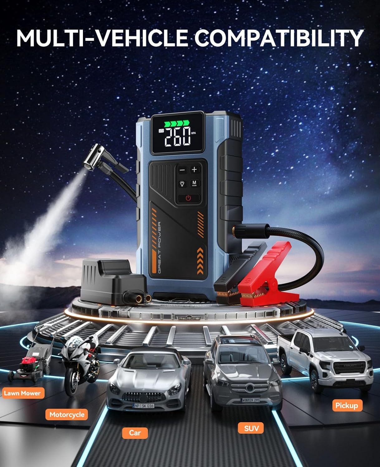 Car Battery Charger Jump Starter with Air Compressor, 4500A Jumper Box for Car Battery Portable Booster Jump Pack, 12V Jumpstart Combo 150PSI Tire Inflator Air Pump(Up to 8.5L Gas/7.0L Diesel) - Image 4