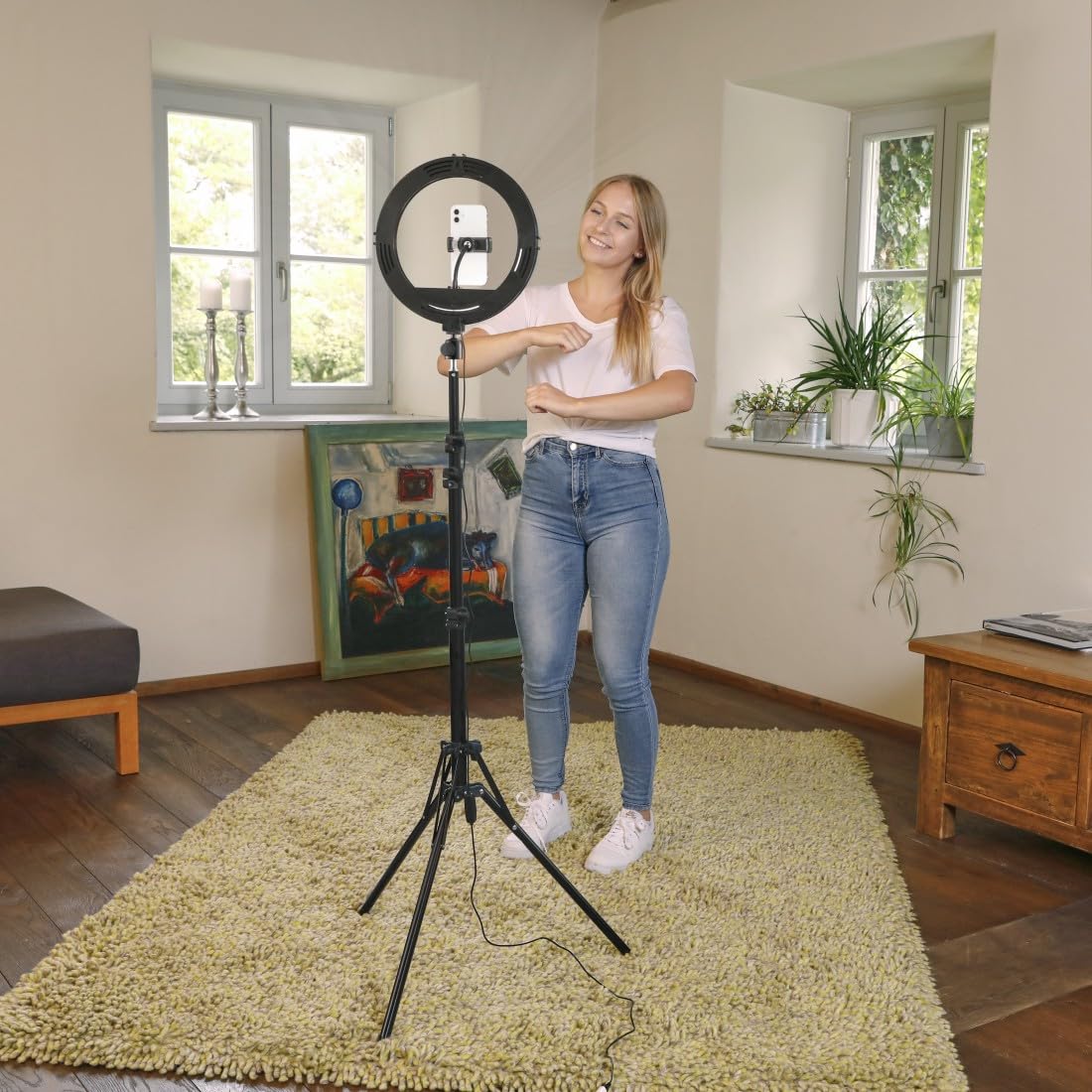 LED-Ringleuchte Spotlight Steady 120 III, Ringlicht-Stativ für Handy, 12"