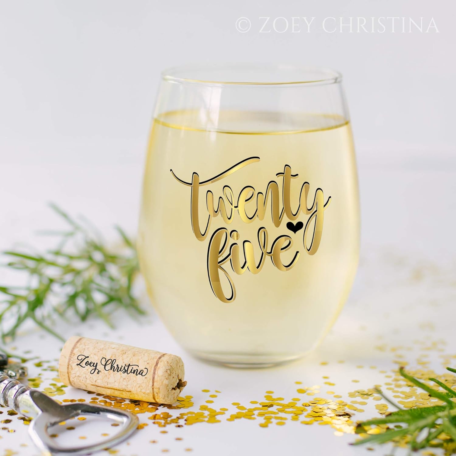 25th Birthday Gifts for Women Large Stemless Wine Glass 0079 - Image 2