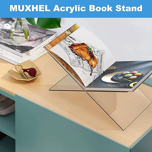 Miniatura 6 de MUXHEL 2 soportes para libros de acrílico en forma de X, 11 x 6.1 x 6.1 pulgadas, soporte para libros de acrílico transparente, gran resistente y